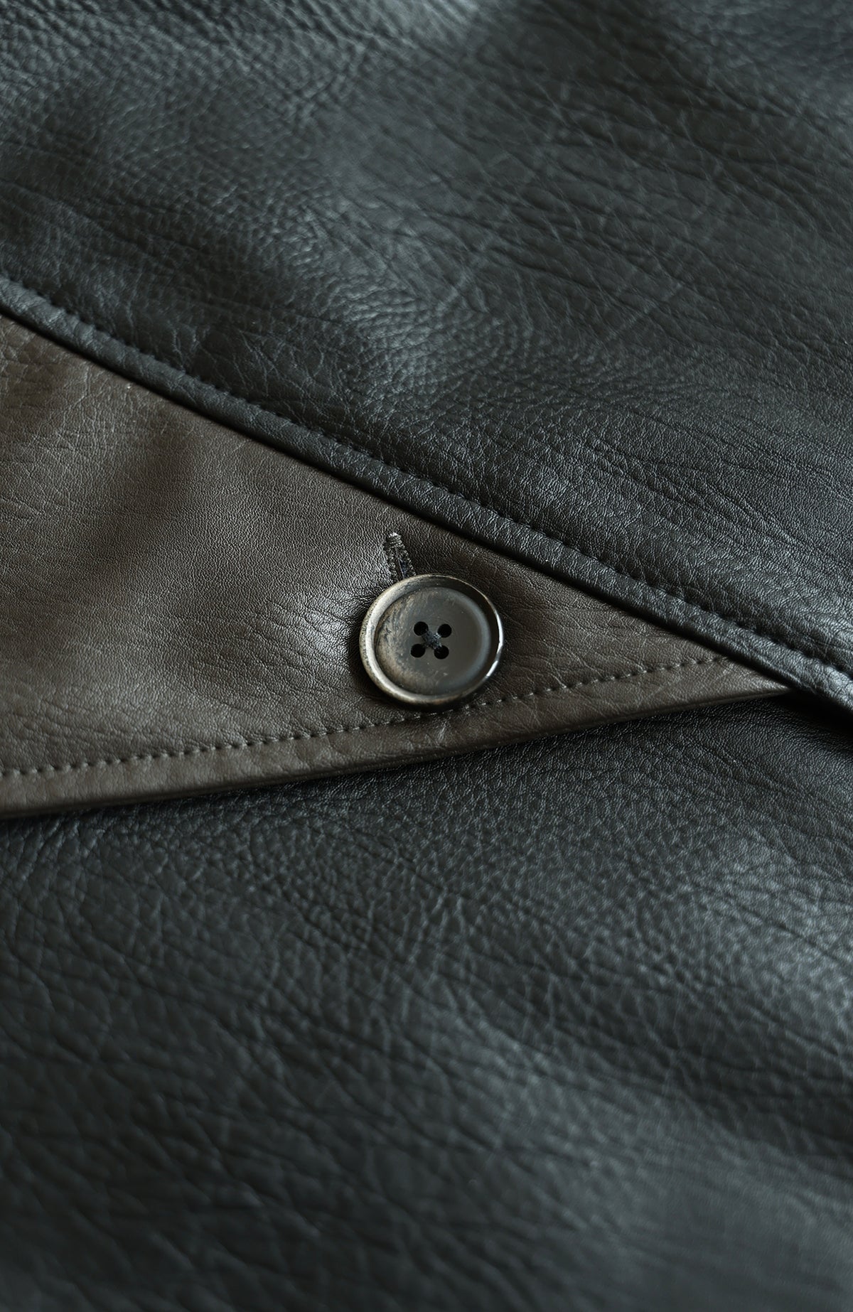 OKAYTHXBYE Faux Leather Spliced Asymmetric Placket Lapel Jacket