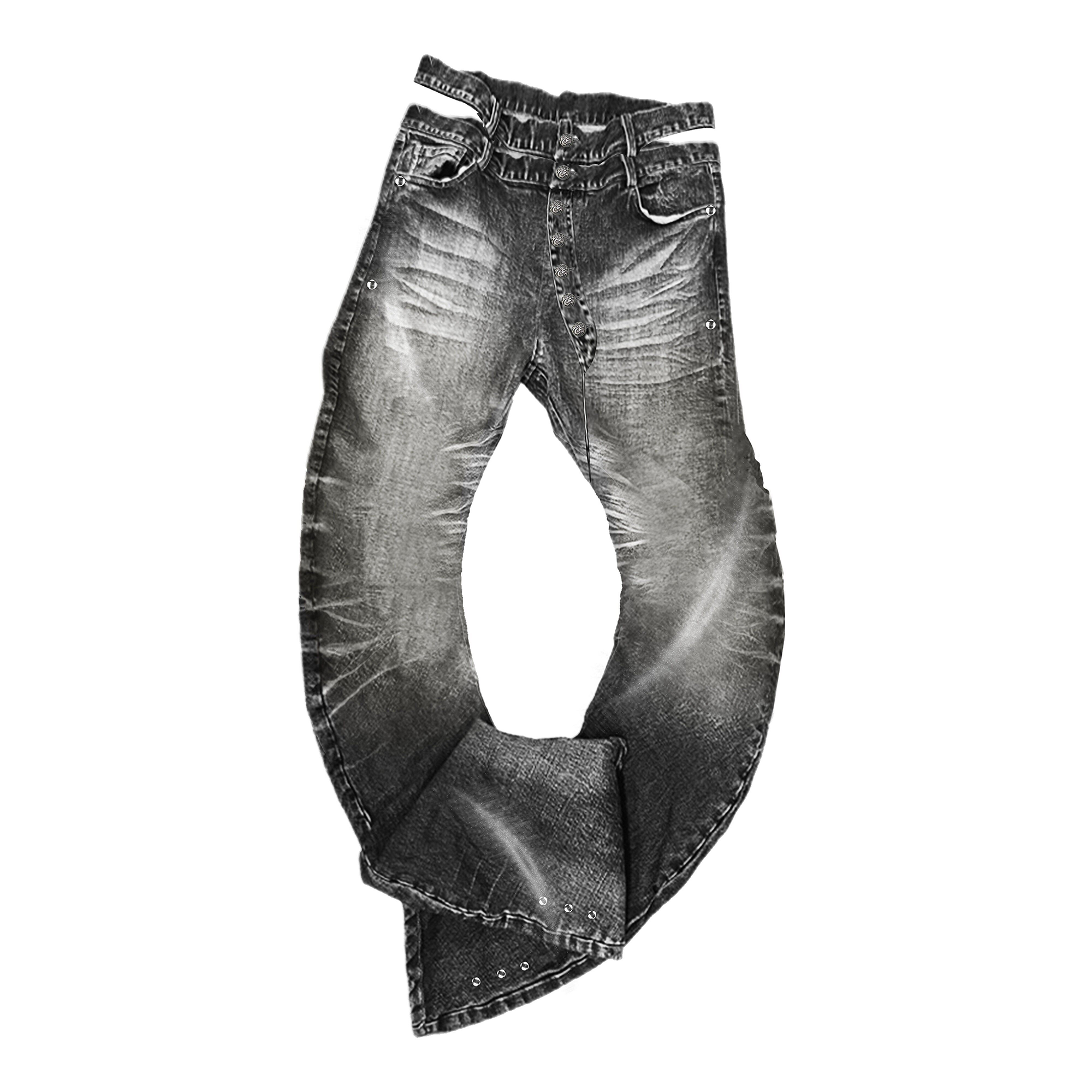 PAIKI Sword Slash Washed Curved Jeans
