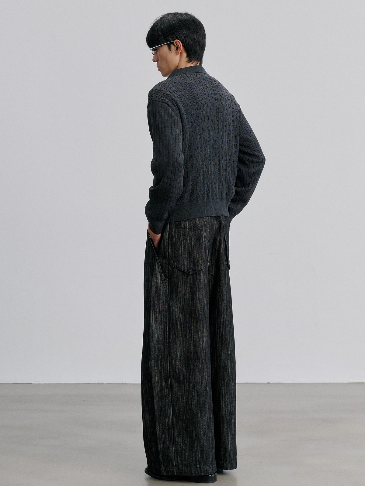 CATSSTAC Vertical Stripe Washed Wide-Leg Jeans