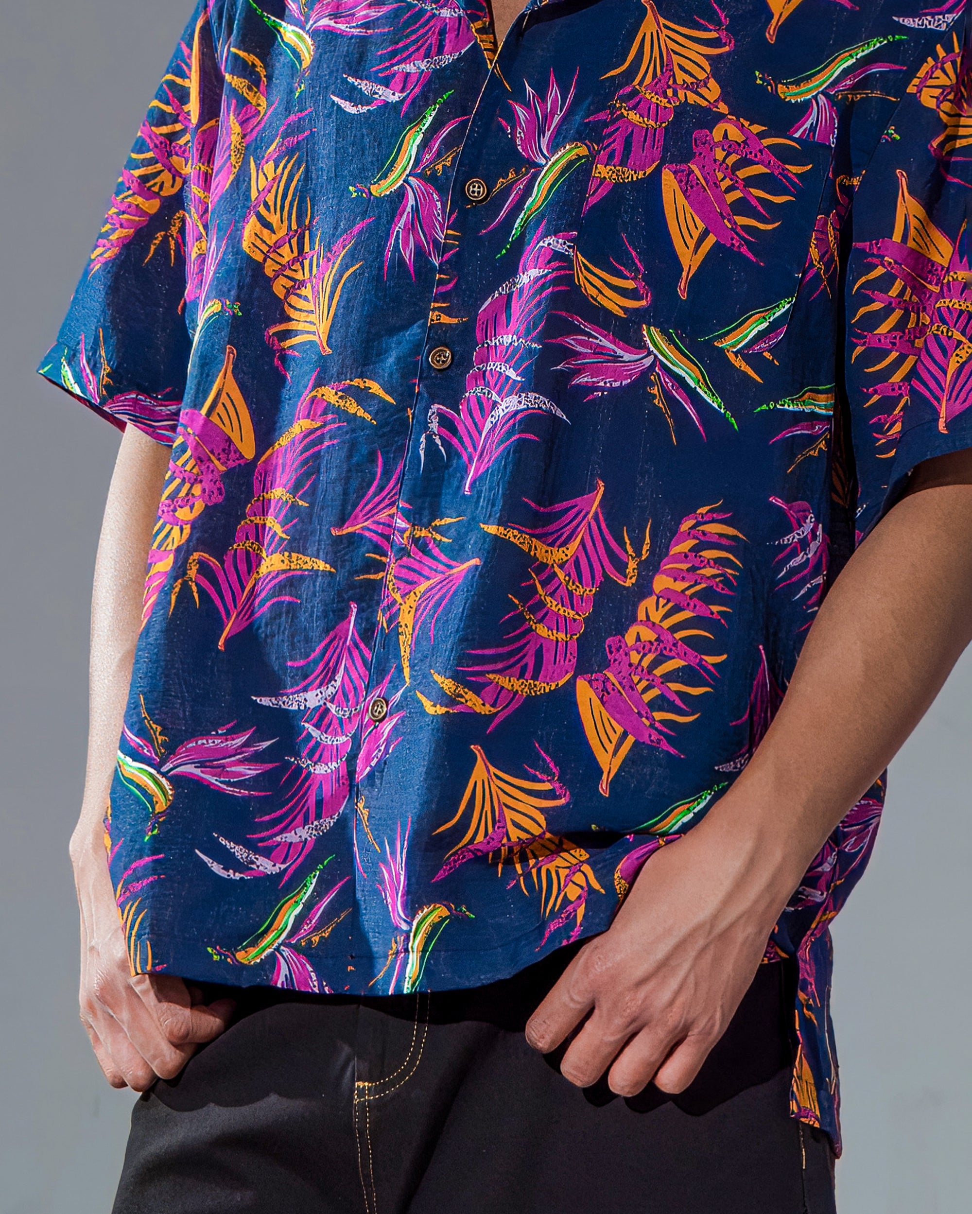 CLP Retro Feather Full-Print Half-Sleeve Shirt