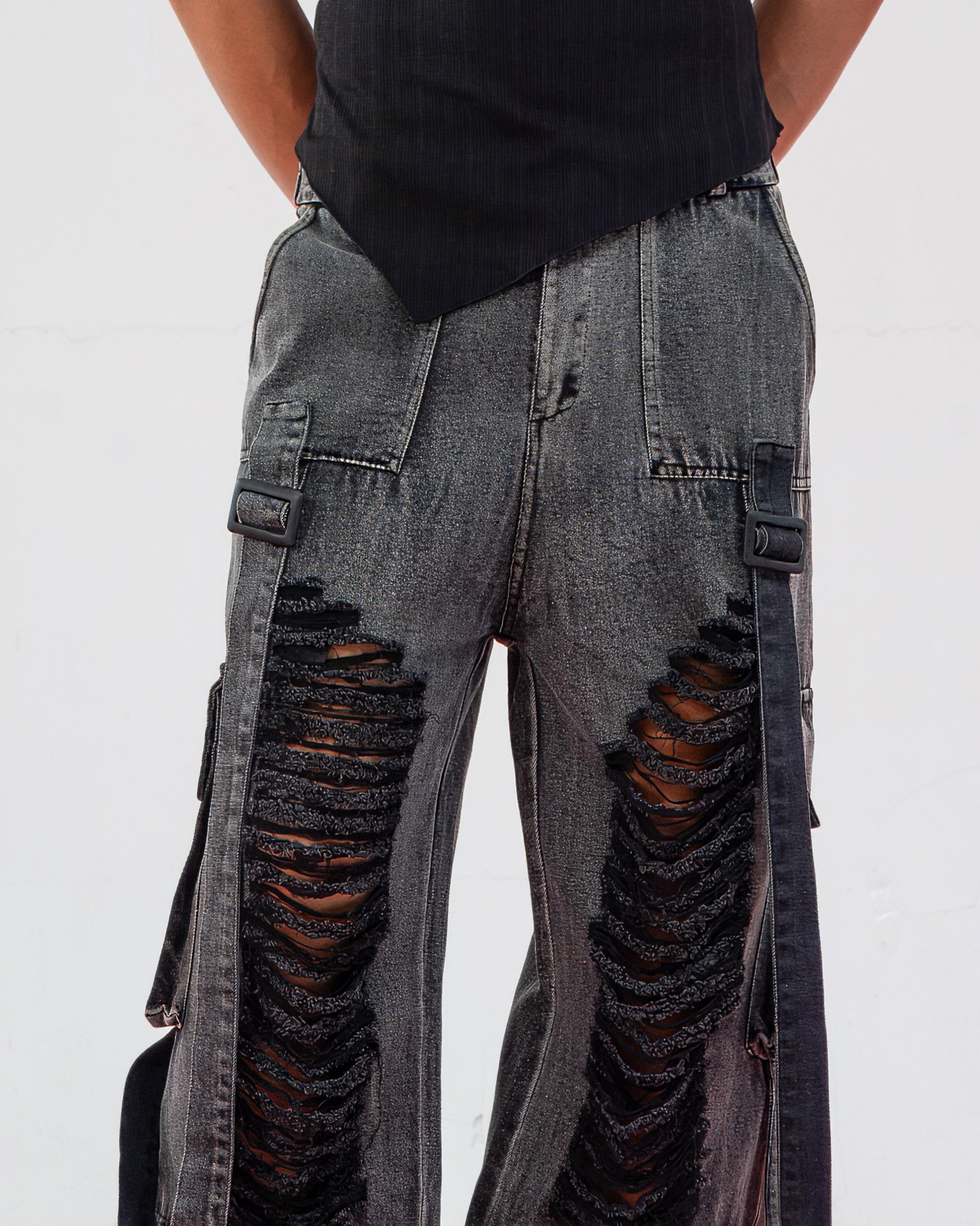 CLP Heavily Ripped Stripe Denim Cargo