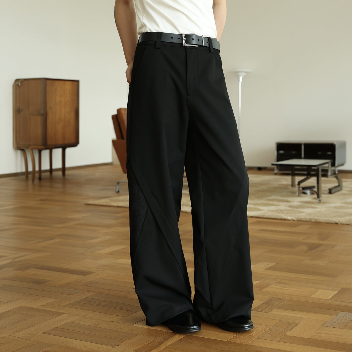 OKAYTHXBYE Deconstructed Spliced Wide-Leg Trousers