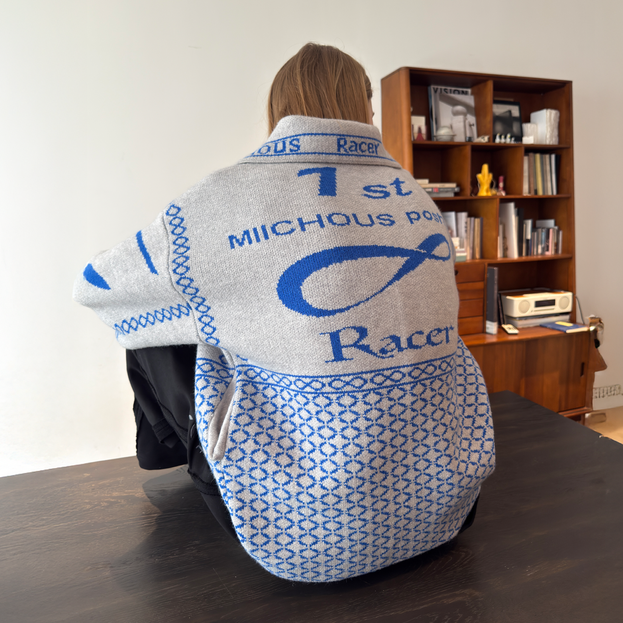 MIICHOUS Racer Geometric Jacquard Zip-Up Cardigan