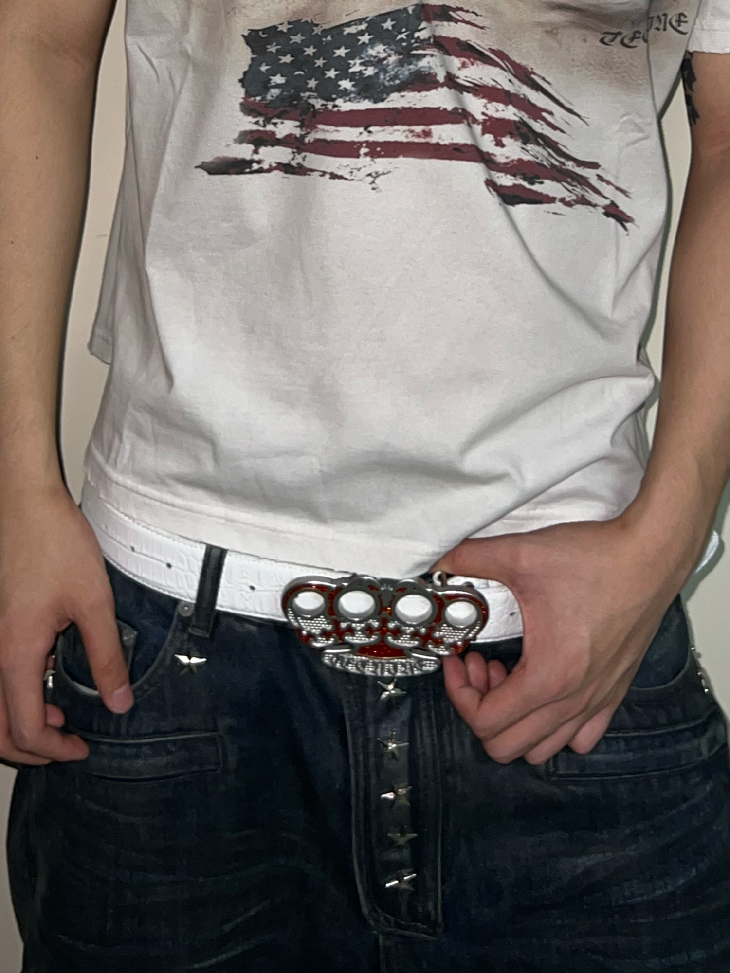 TECNINEGROUP Knuckle Crown Glitter Croc Leather Belt