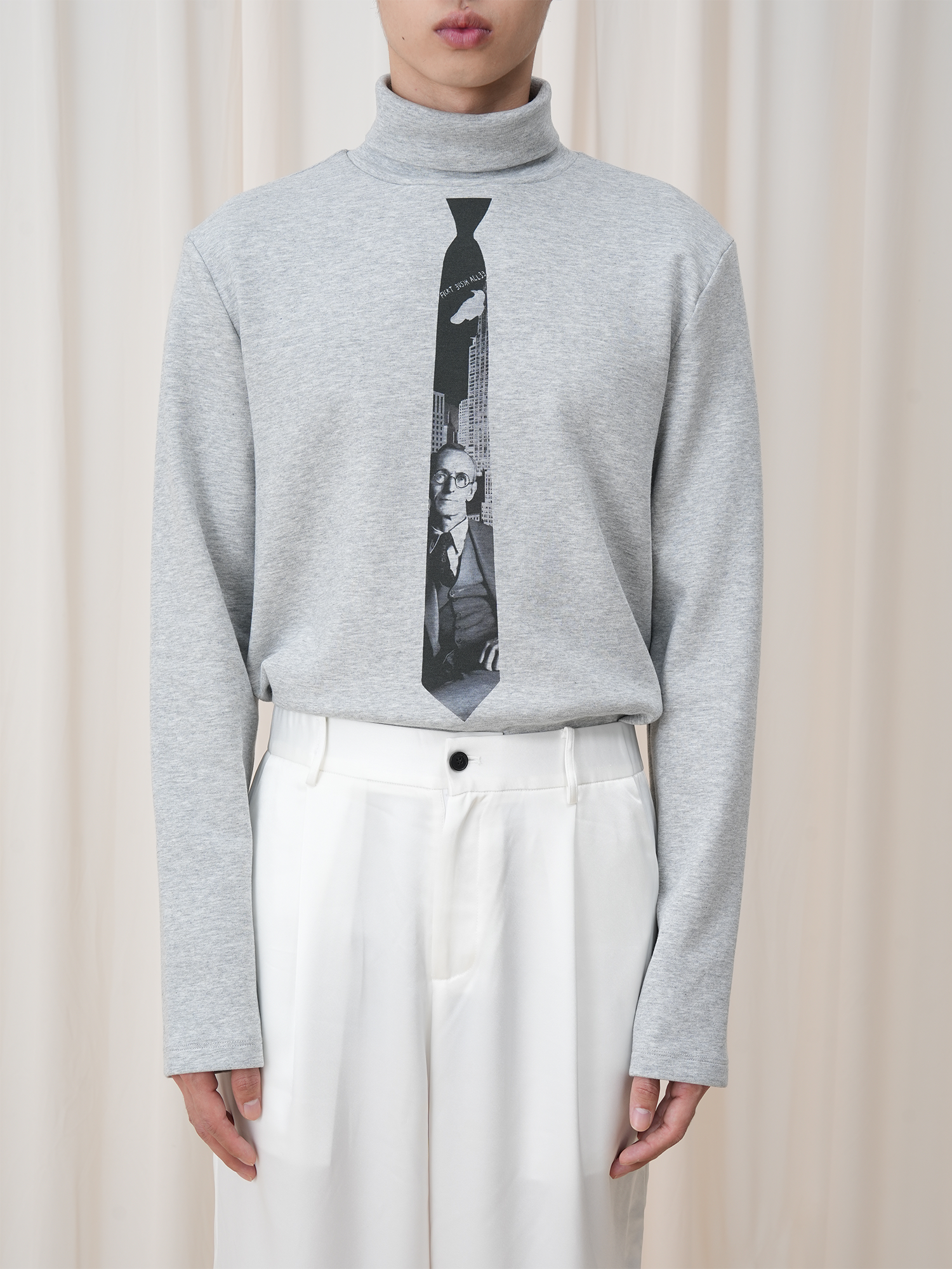 OUYANG WENJUN Tie-Graphic Turtleneck Long-Sleeve Tee