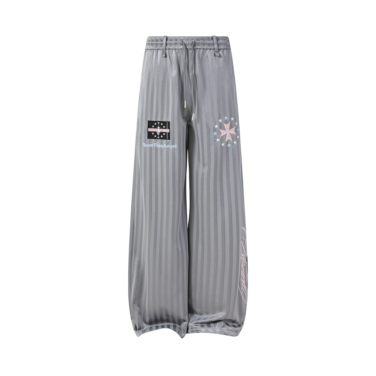 PASET Striped Embroidered Wide-Leg Pants