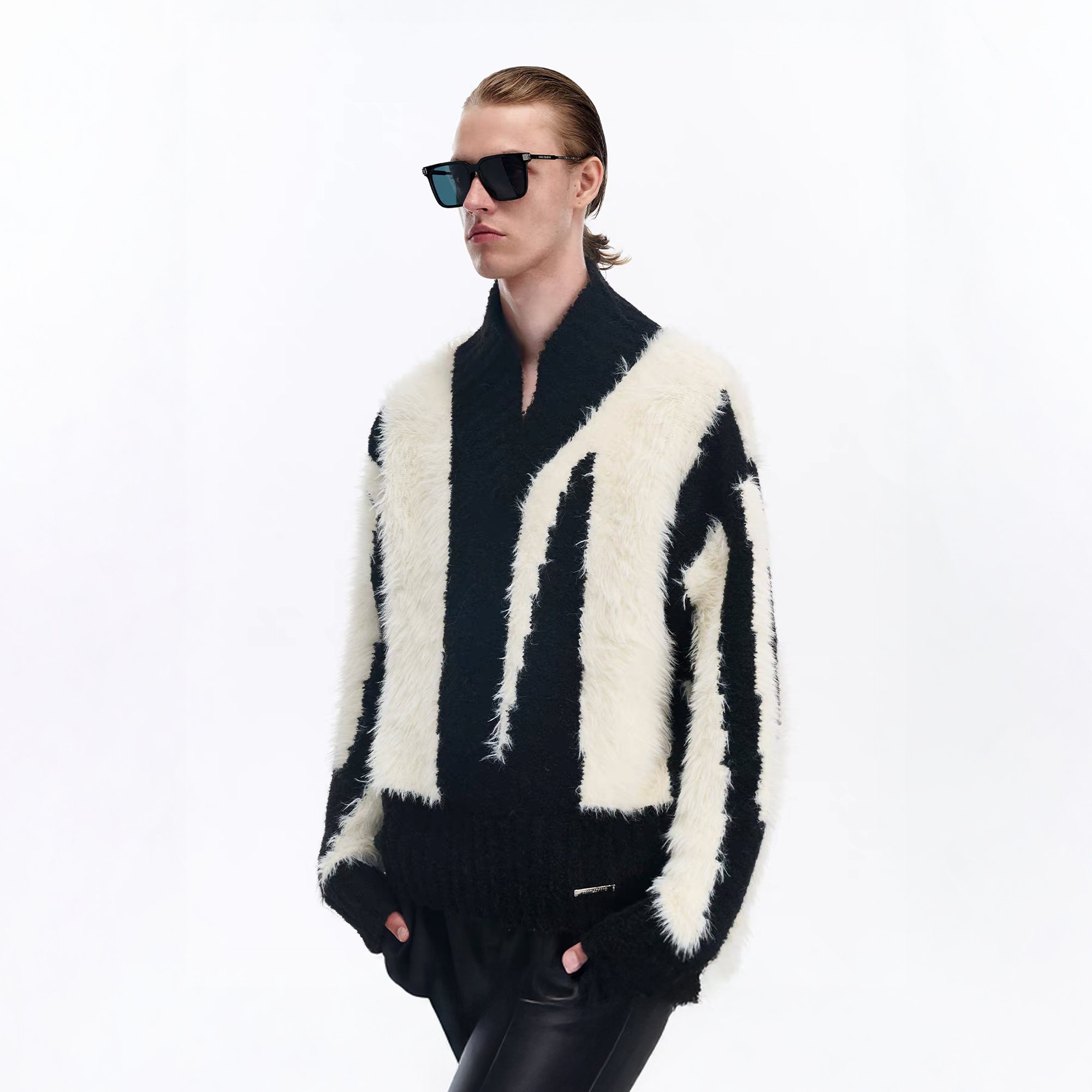 TIWILLTANG Fuzzy Faux-Mink Contrast Sweater, premium urban and streetwear designers apparel on PROJECTISR.com, TIWILLTANG