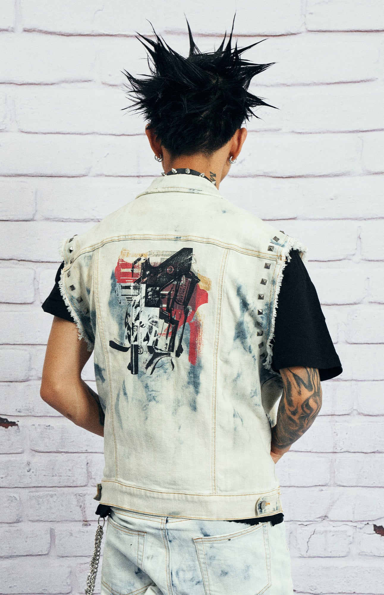 VENTUREK Distressed Washed Studded Patch Denim Vest, premium urban and streetwear designers apparel on PROJECTISR.com, VENTUREK