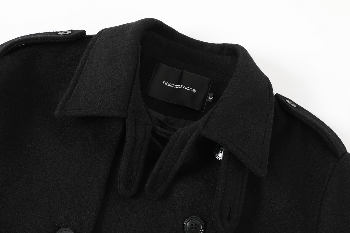 REMODUTION Wool-Blend Asymmetric Lapel Tie-Detail Coat