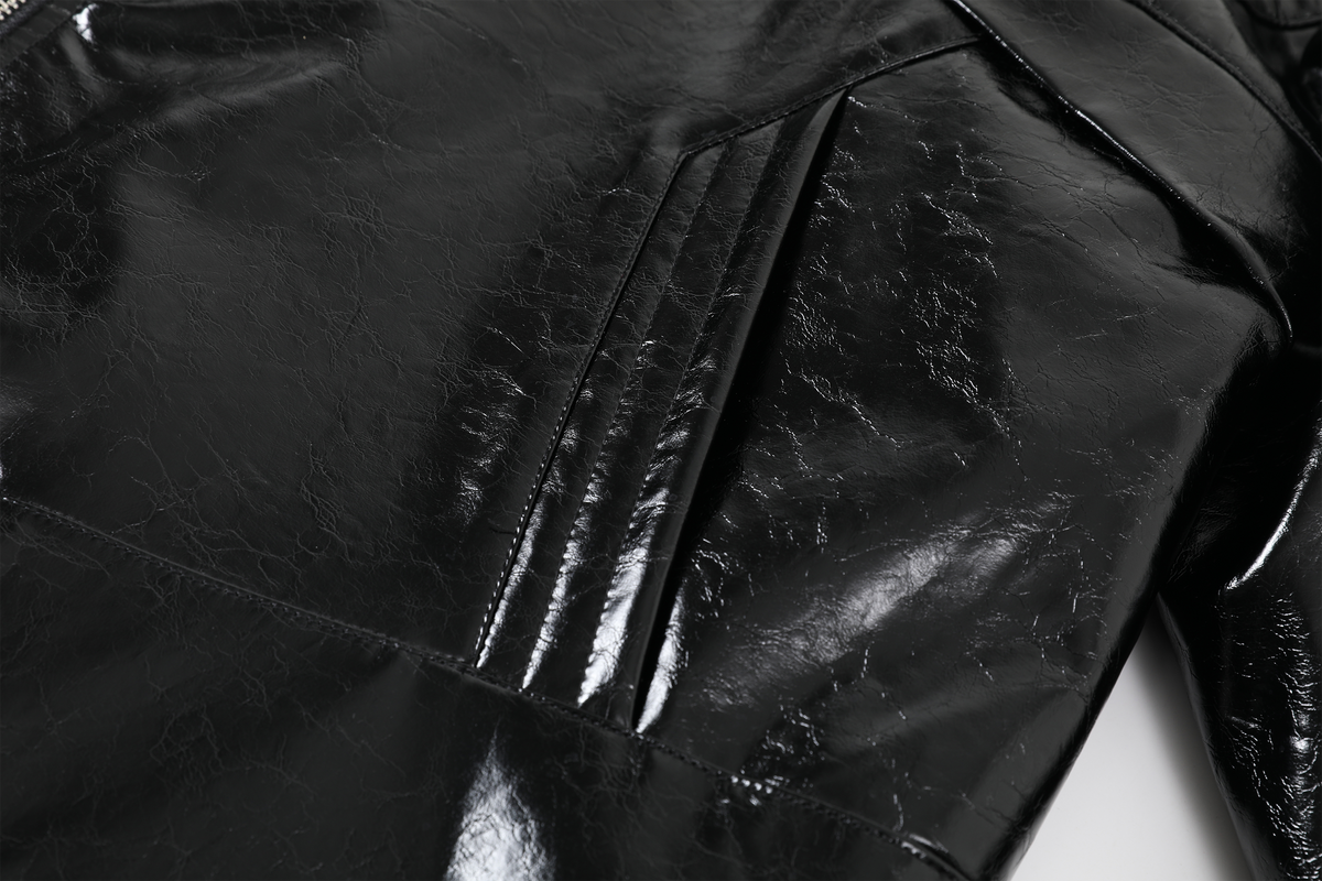 REMODUTION Glossy Faux Leather Harrington Jacket