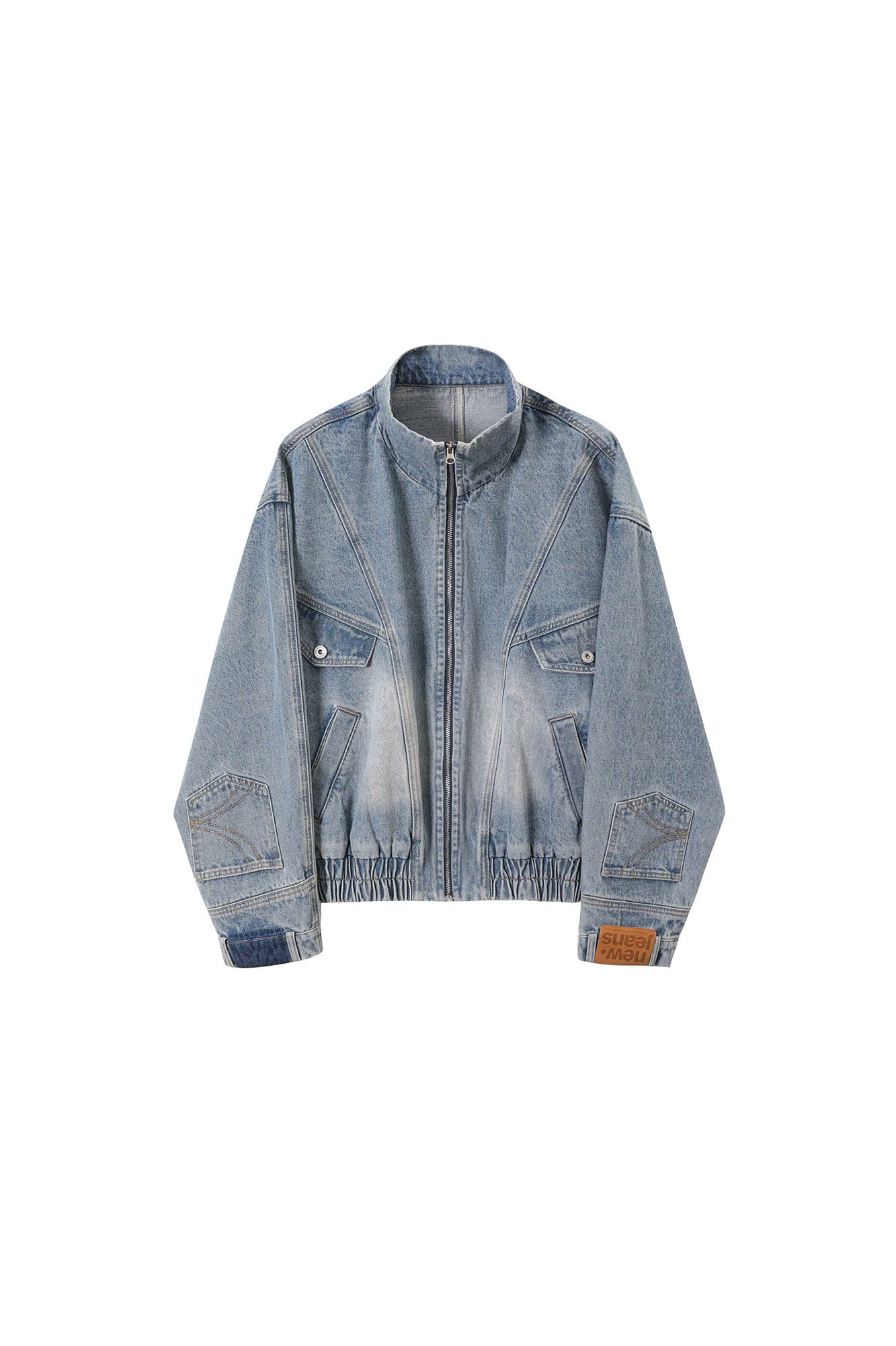 KREATE Jeans Cuff Spliced Stand Collar Jacket