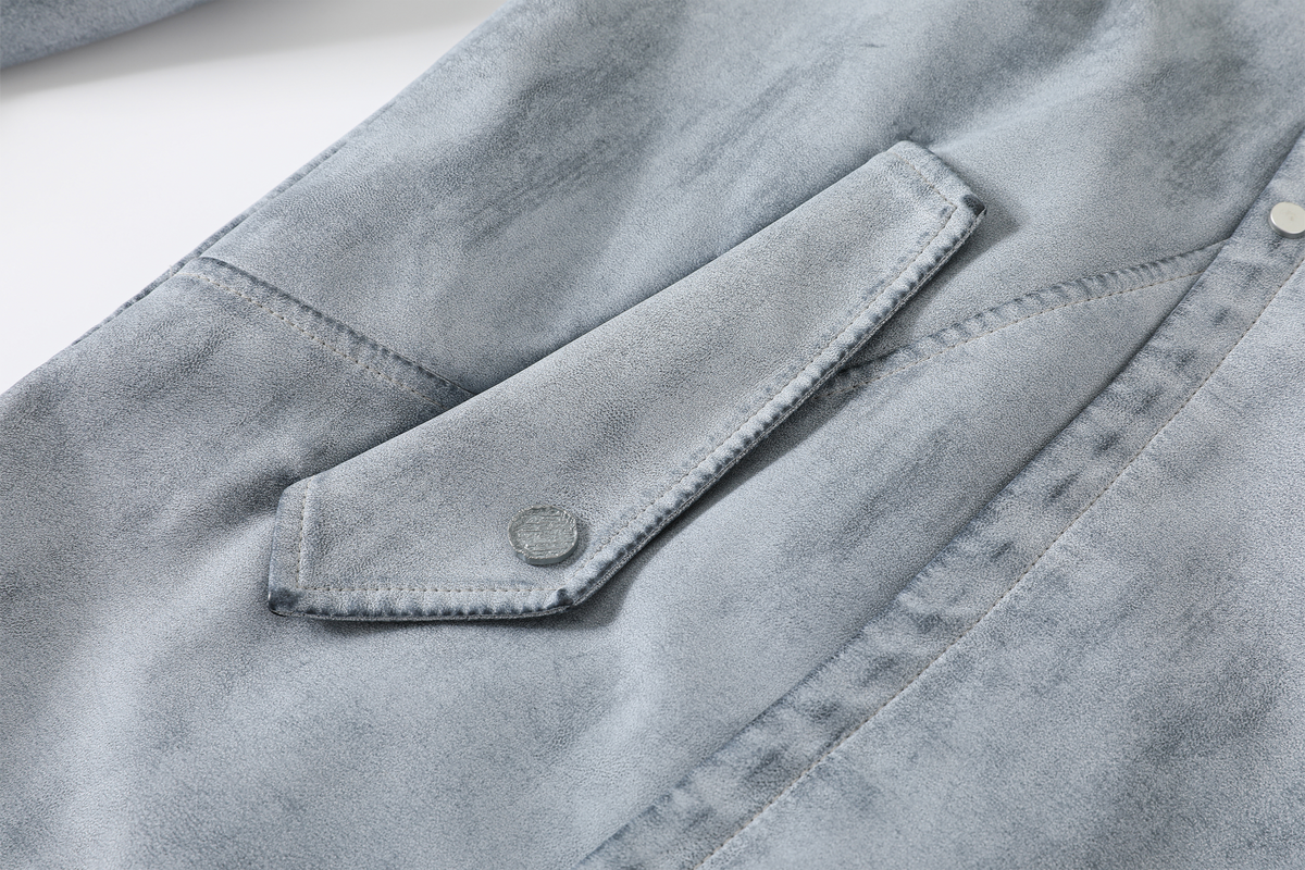 REMODUTION Deconstructed Washed Faux Leather Biker Jacket