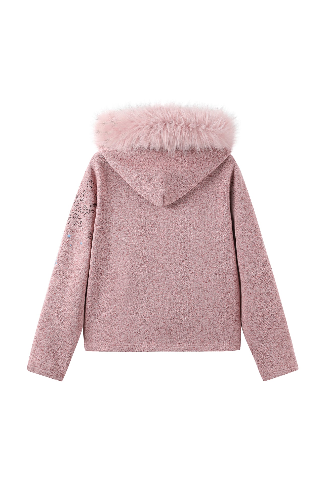 DONSMOKE Snowflake Embroidered Fleece-Lined Zip-Up Hoodie