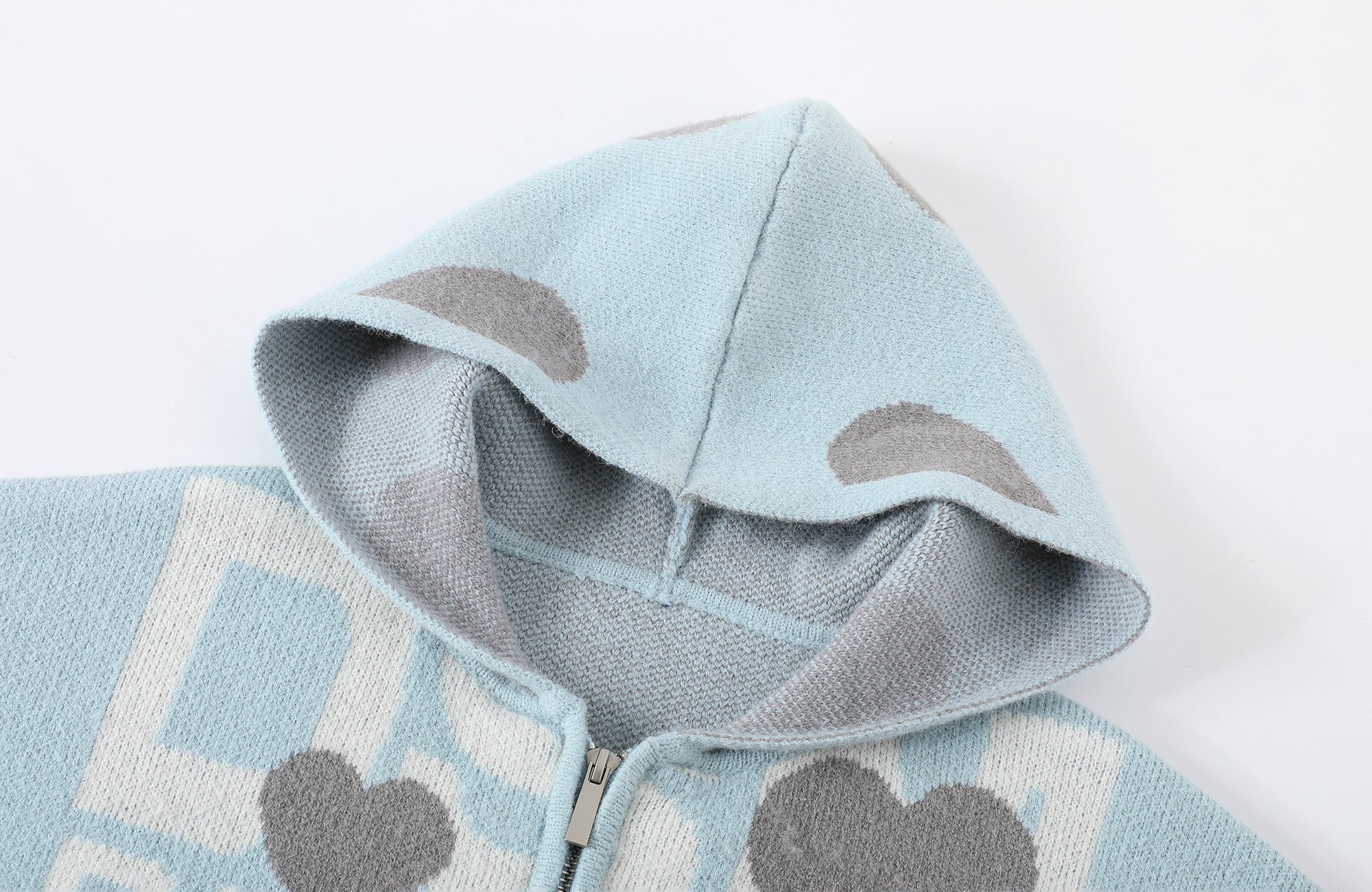 DONSMOKE Heart Full-Print Knit Zip-Up Hoodie