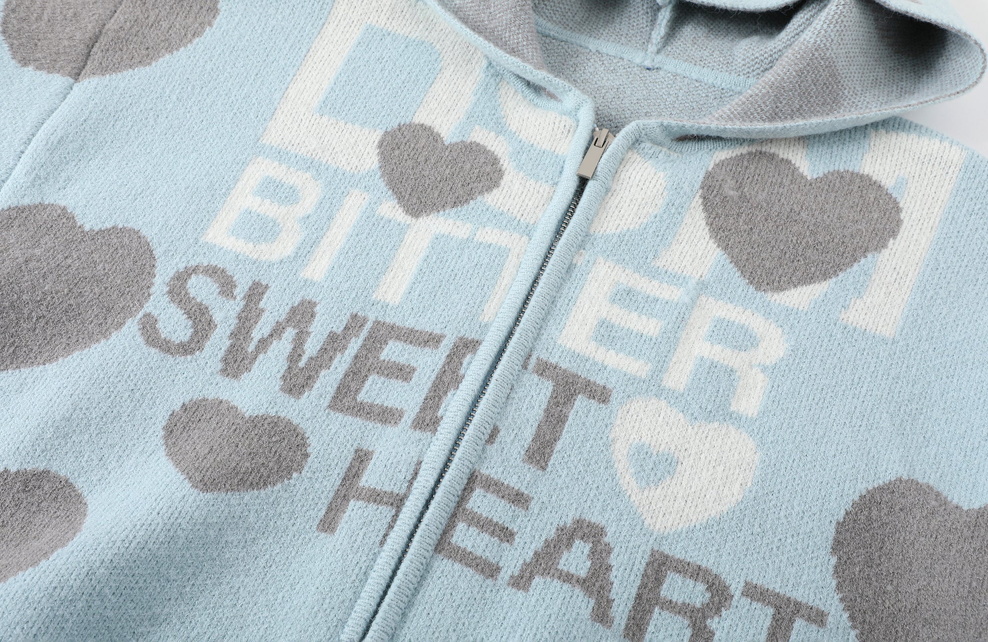 DONSMOKE Heart Full-Print Knit Zip-Up Hoodie