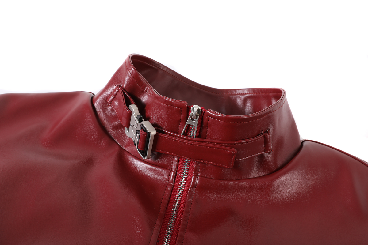 REMODUTION Faux Leather Stand-Collar Jacket