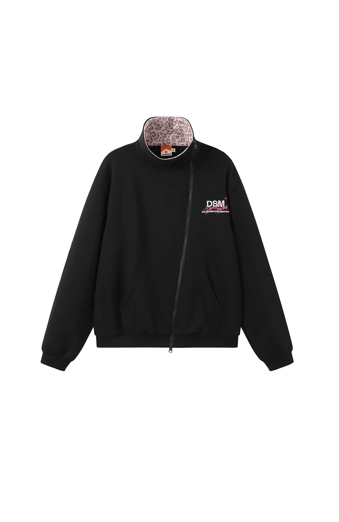 DONSMOKE Asymmetric Zip Leopard-Spliced Jacket, premium urban and streetwear designers apparel on PROJECTISR.com, DONSMOKE
