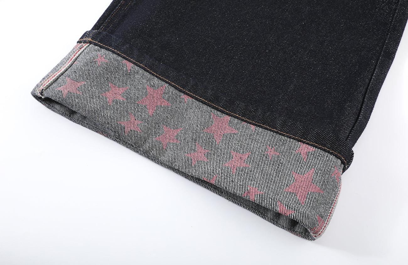 DONSMOKE Wide-Leg Star/ Leopard Cuffed Jeans, premium urban and streetwear designers apparel on PROJECTISR.com, DONSMOKE