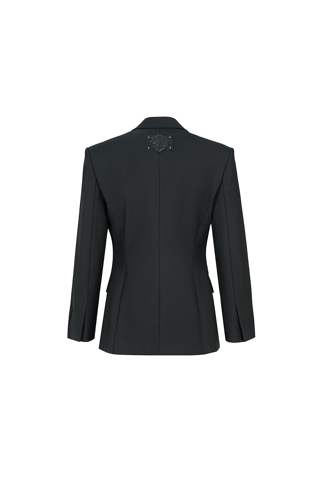 455EMBLE Paneled PU Lapel Waist-Cinched Blazer