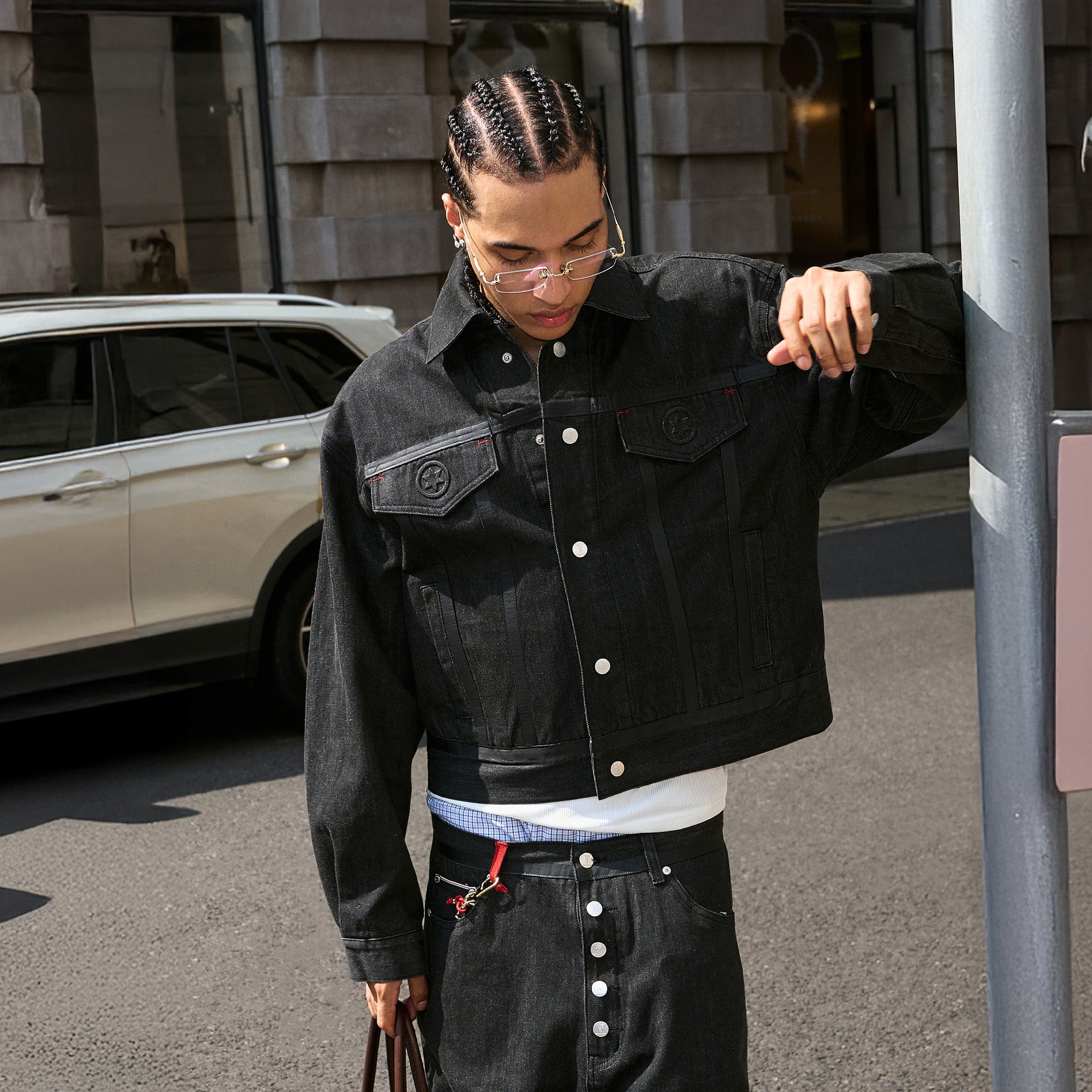 STEEPC LOGO Embossed Boxy Selvedge Denim Jacket
