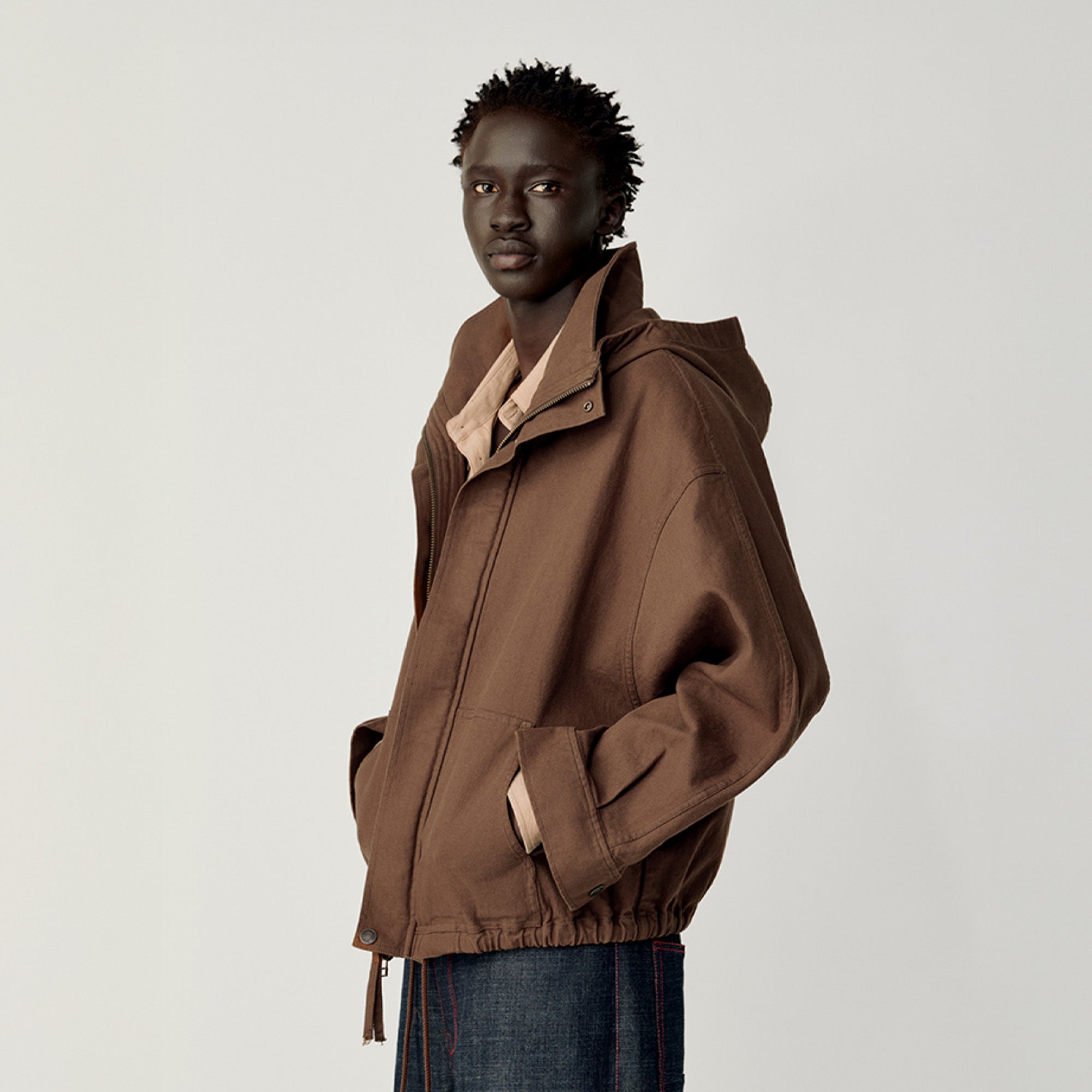 OPICLOTH Stand-Collar Drawstring Utility Hooded Jacket