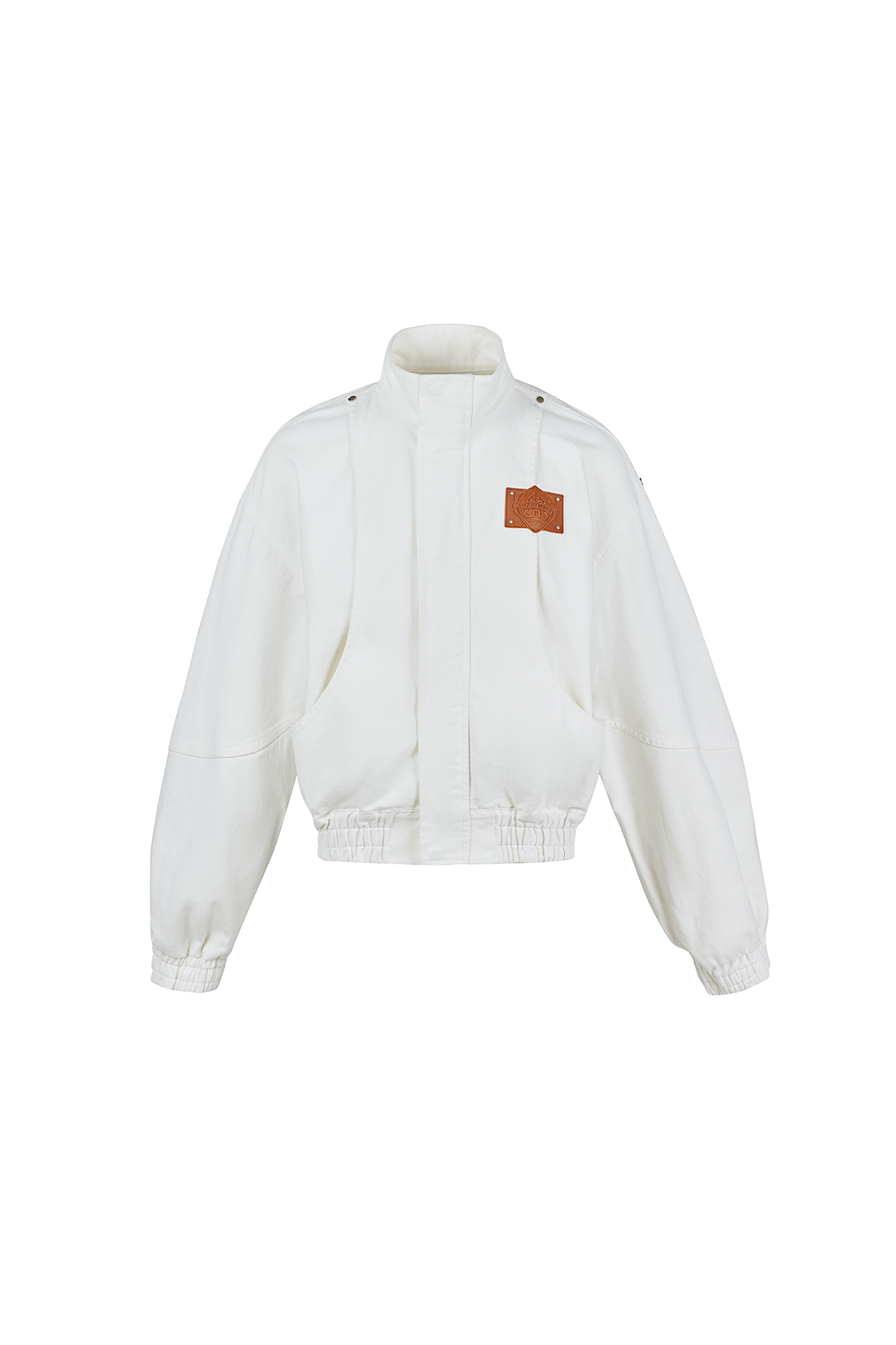 455EMBLE Faux leather Patch LOGO Denim Jacket