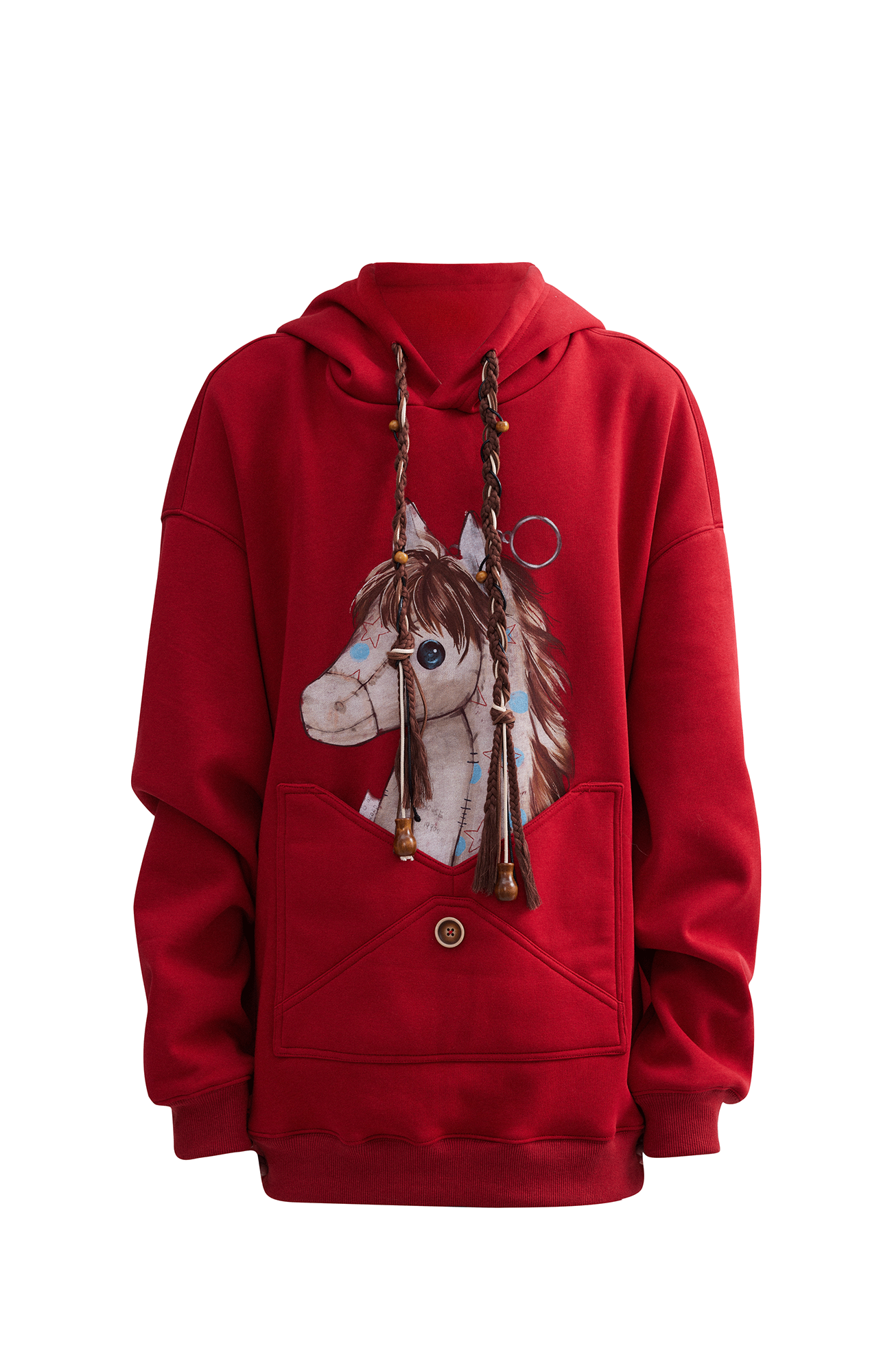 OIPWORD Envelope Pocket Pony Graphic Hoodie