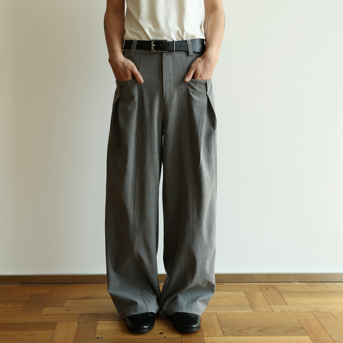 OKAYTHXBYE Plaid Wide-Leg Trousers