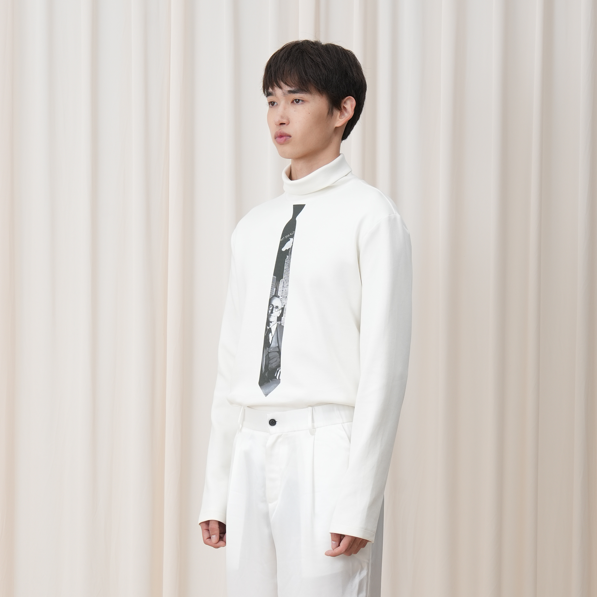 OUYANG WENJUN Tie-Graphic Turtleneck Long-Sleeve Tee