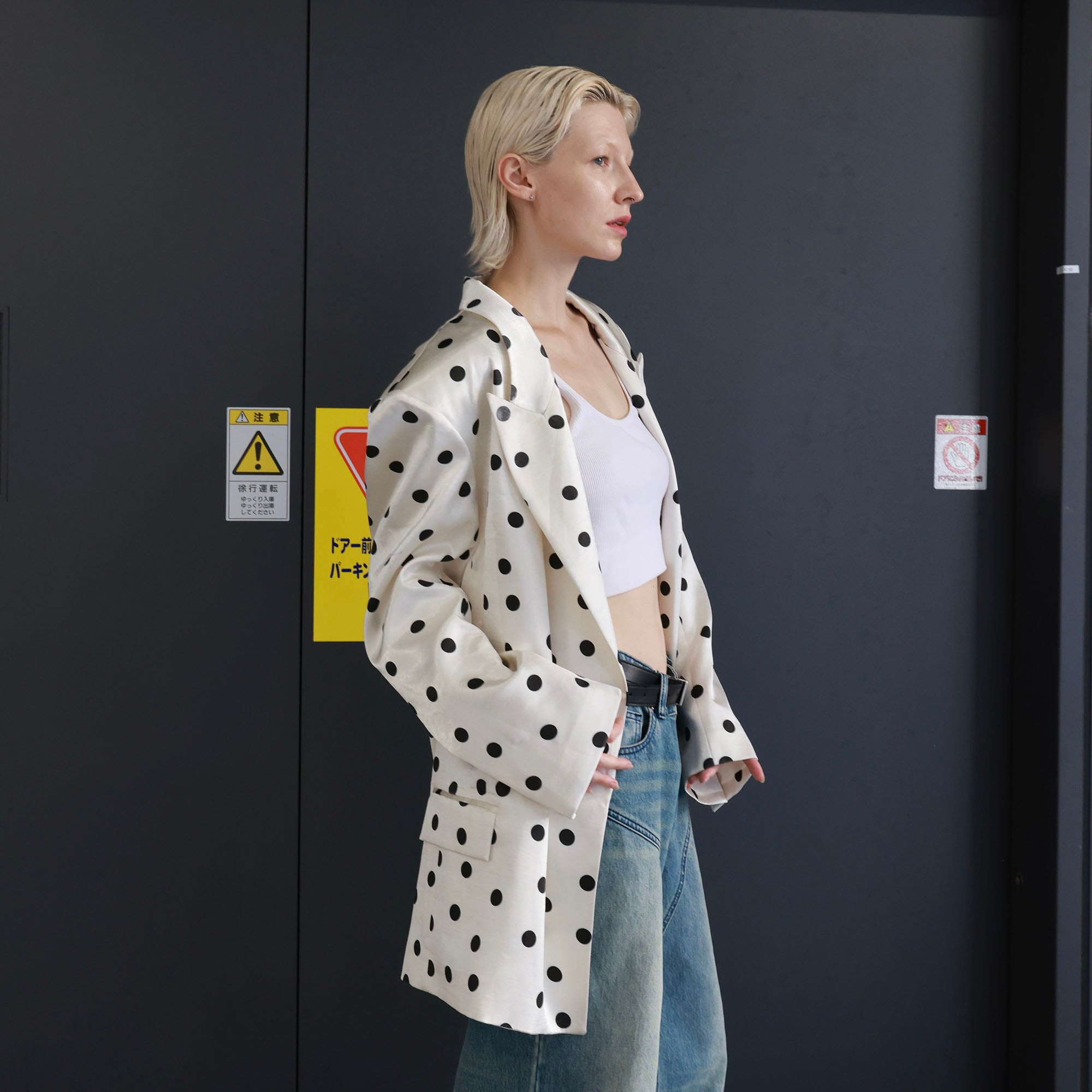 SOURPLUM Satin Polka-Dot Blazer