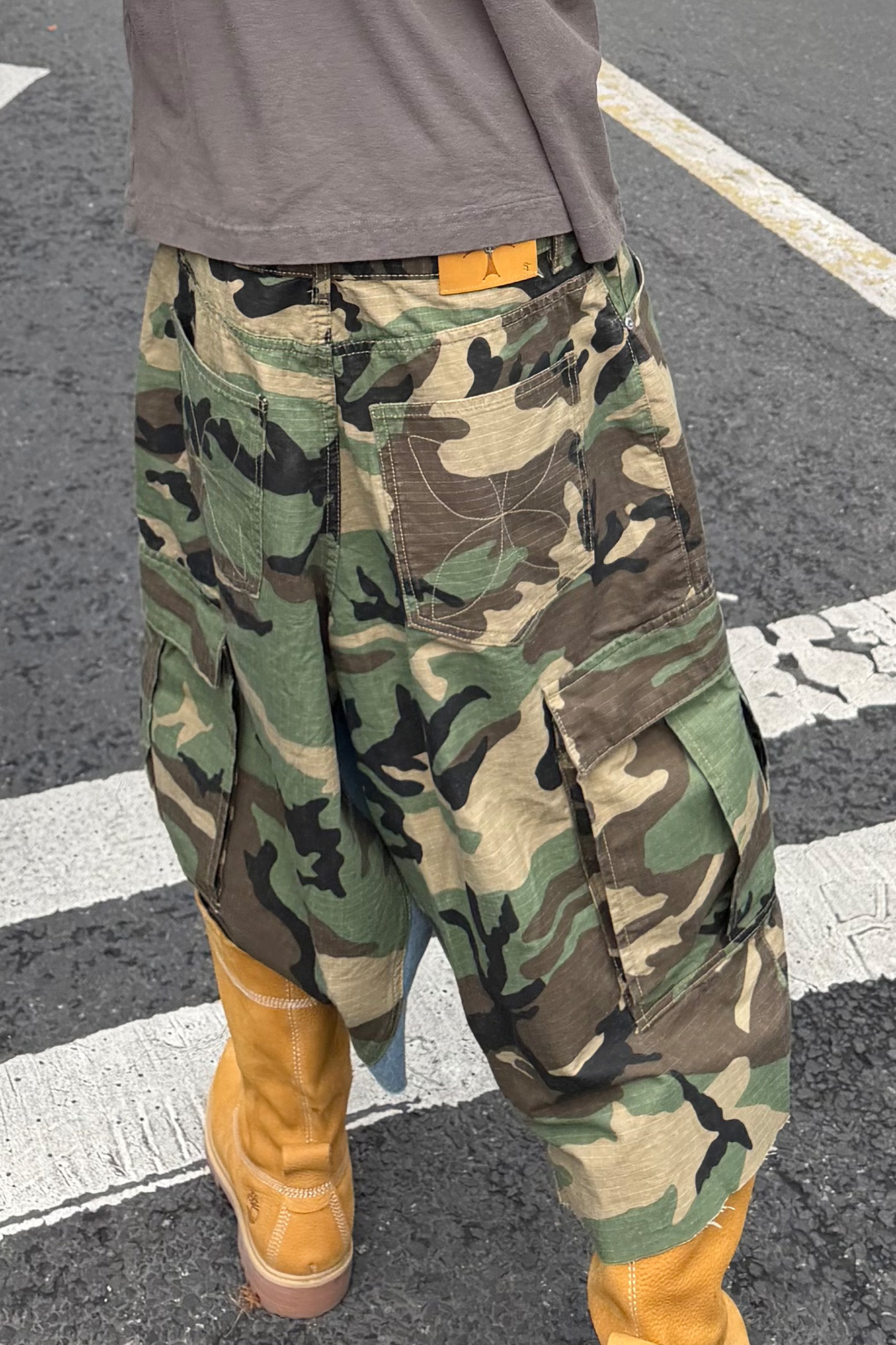 STEEPC Camo Distressed Denim Paneled Cargo Shorts