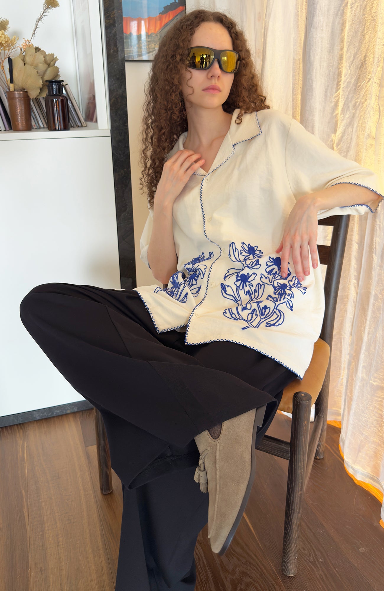 MIICHOUS Floral Embroidered Short-Sleeve Shirt, premium urban and streetwear designers apparel on PROJECTISR.com, MIICHOUS