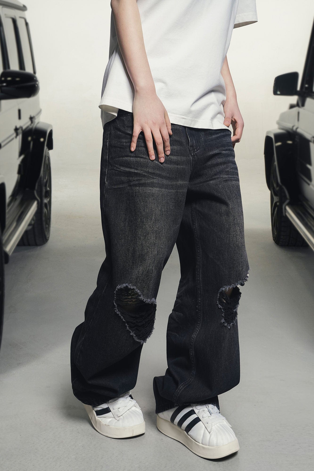 MAKEMORE Retro Washed Ripped Straight-Leg Jeans, premium urban and streetwear designers apparel on PROJECTISR.com, MAKEMORE