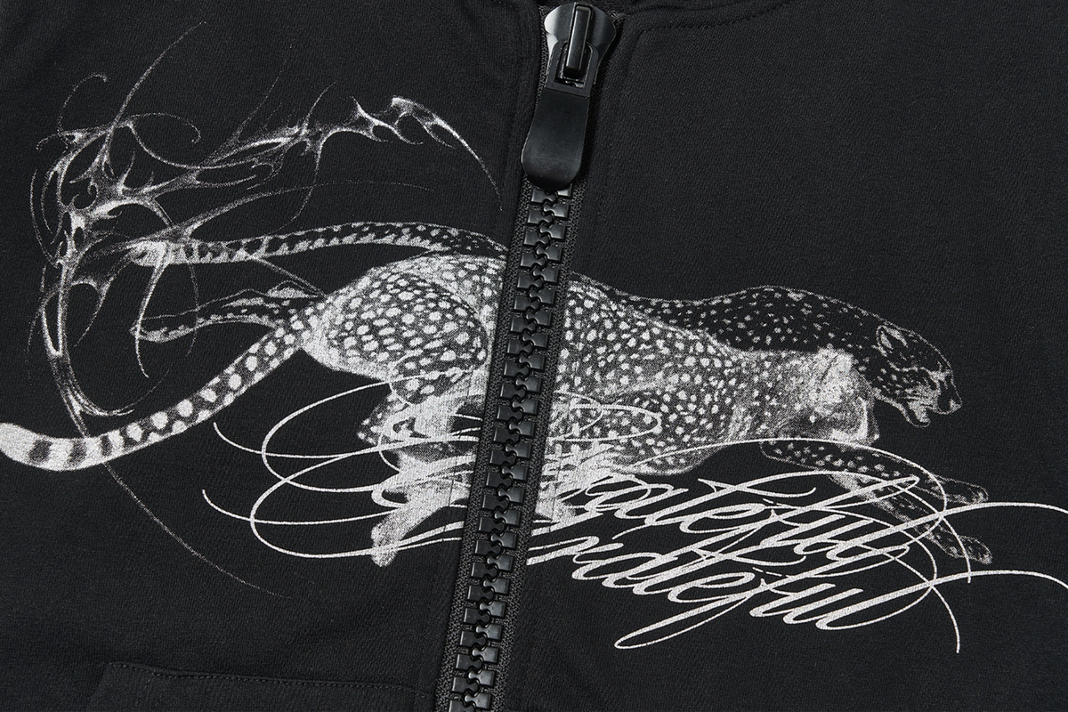 SAXGENWON Studded Zip-Up Iridescent Leopard Hoodie