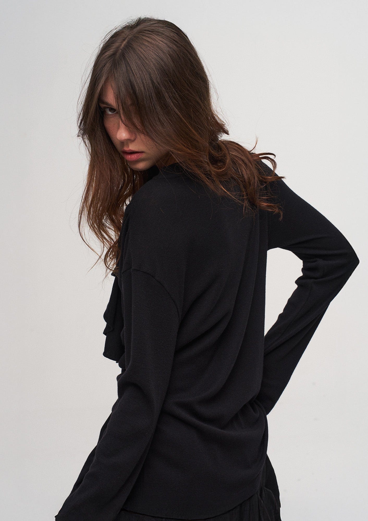 ILNya Nieternite Nifutur Ruffled Mock Neck Thumb Holes Wrinkled Base Layer, premium urban and streetwear designers apparel on PROJECTISR.com, ILNya Nieternite Nifutur