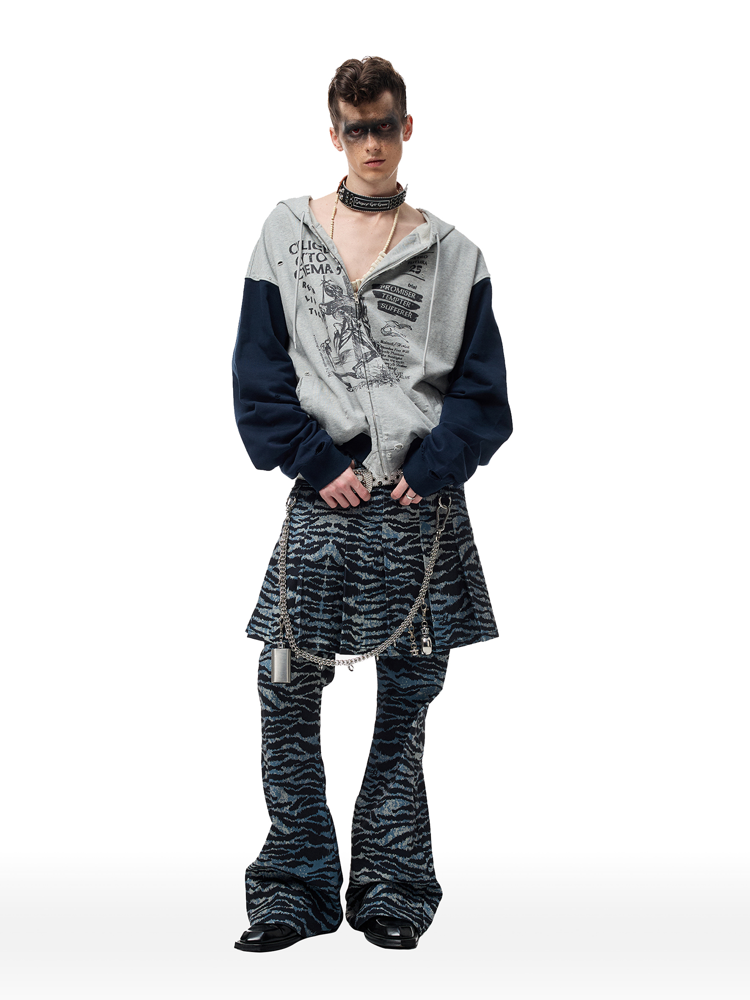 CYCYCY Punk Tiger-Stripe Detachable Pleated Flared Pants