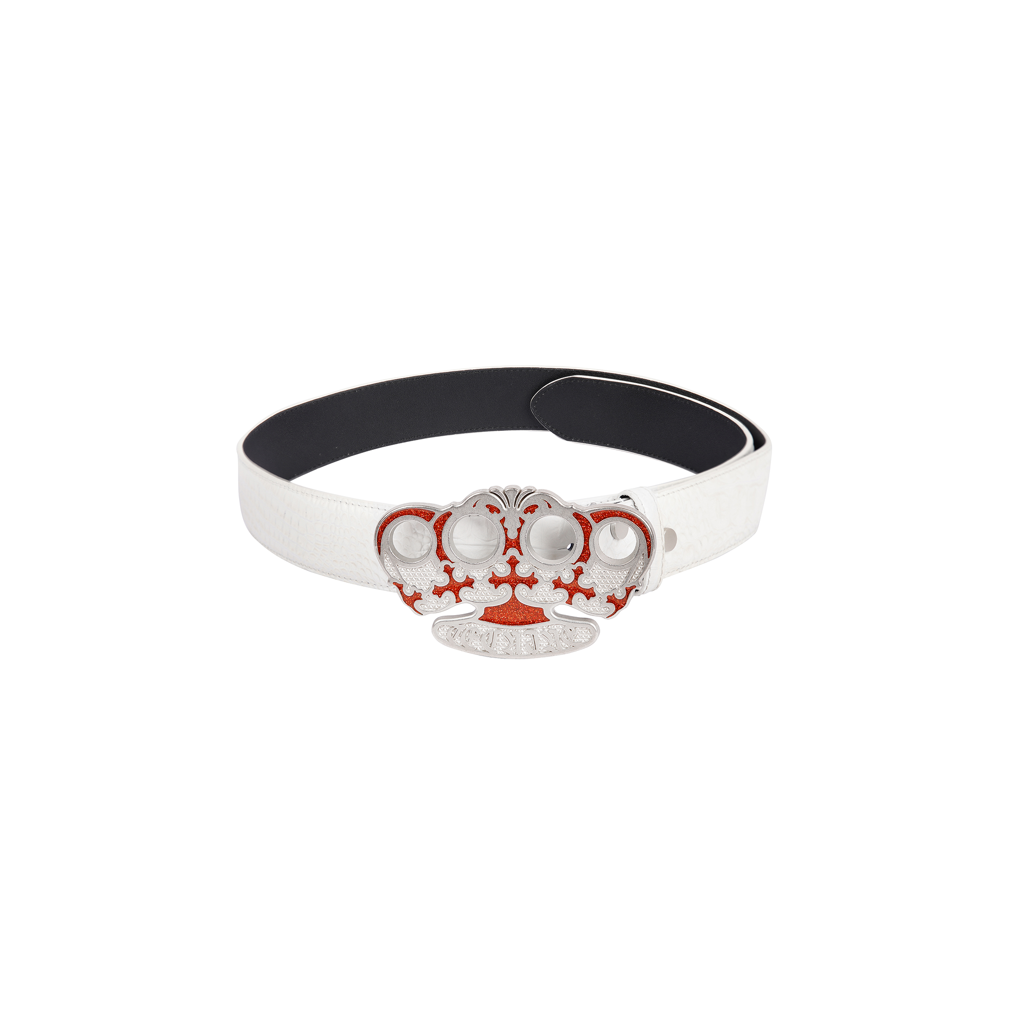 TECNINEGROUP Knuckle Crown Glitter Croc Leather Belt