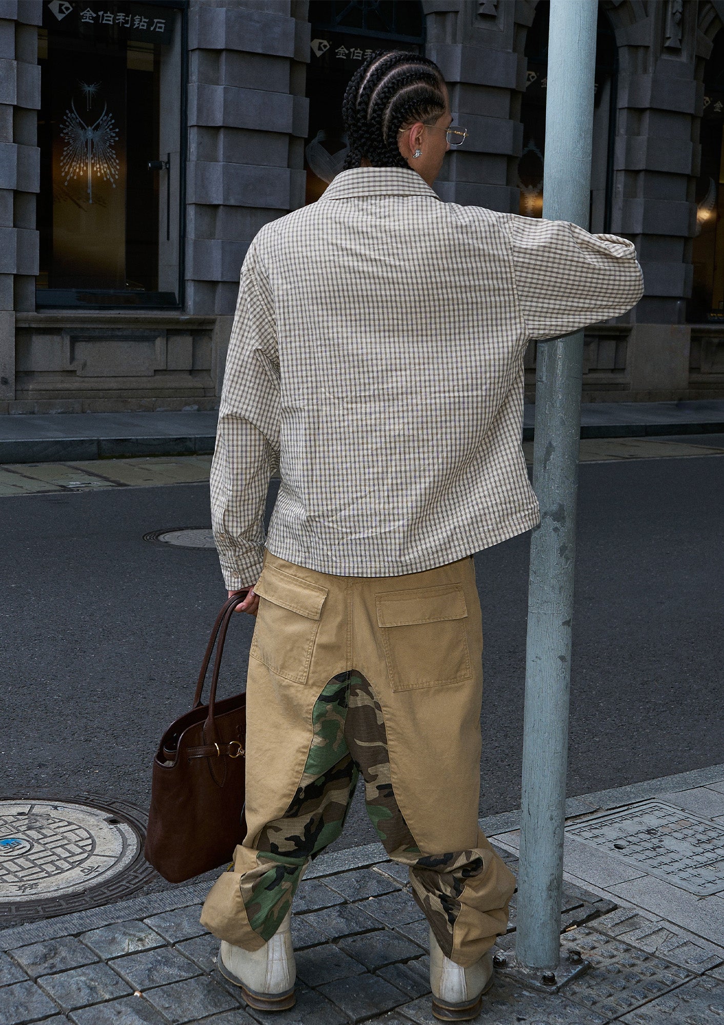 STEEPC Gingham Contrast Patch Boxy Shirt, premium urban and streetwear designers apparel on PROJECTISR.com, STEEPC