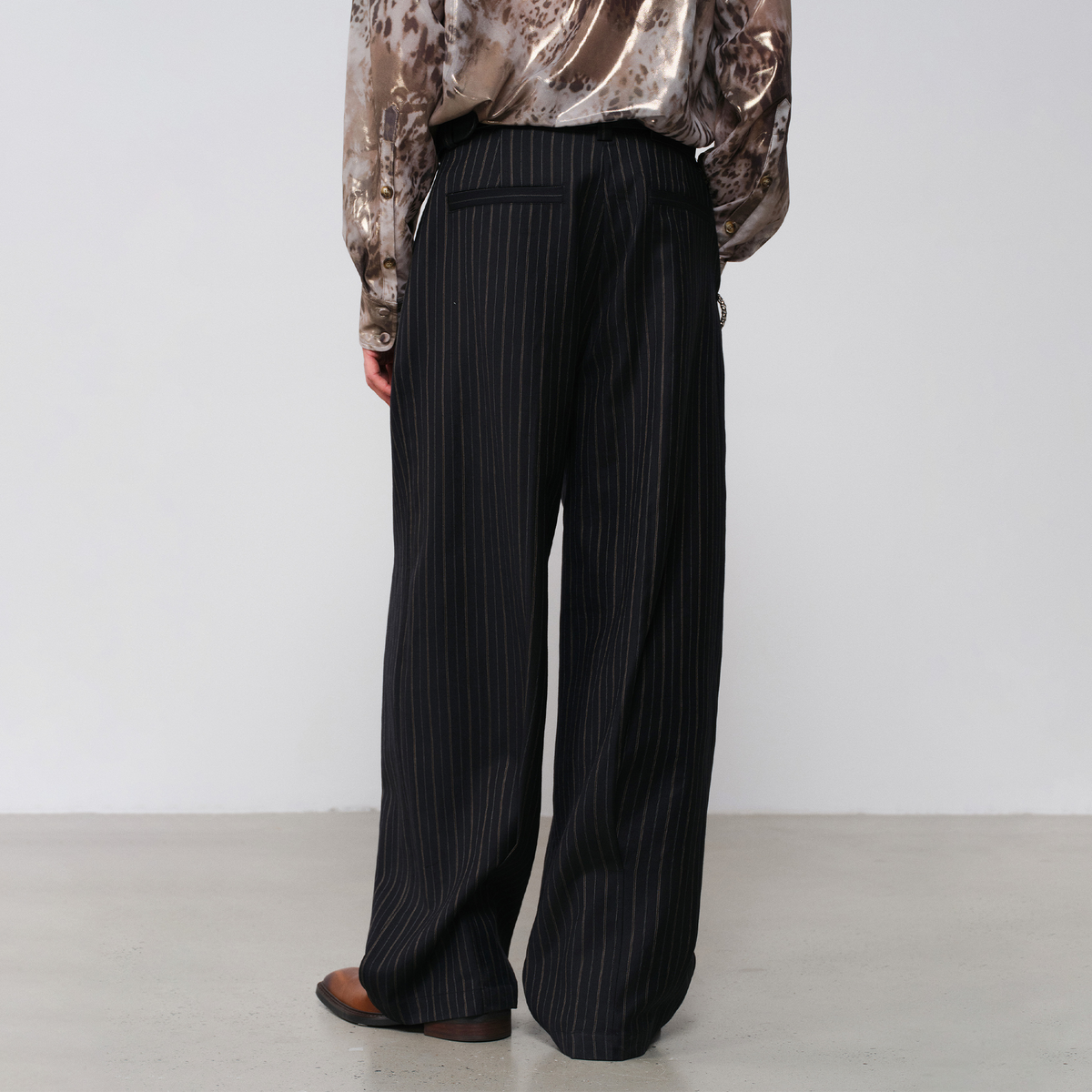 FACEONLAB Striped Wool-Blend Wide-Leg Trousers