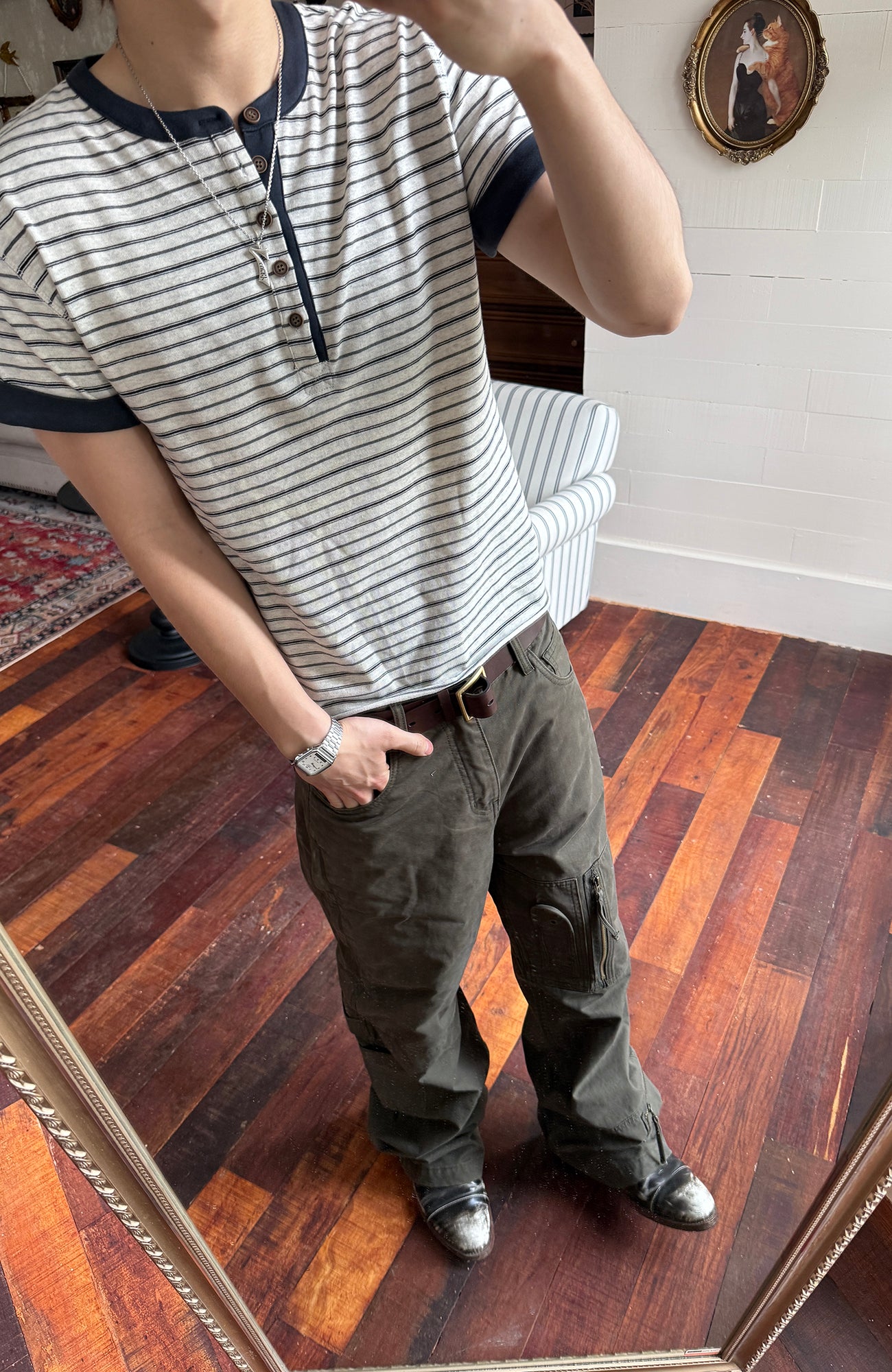 TRECLUB Stripe Henley T-Shirt