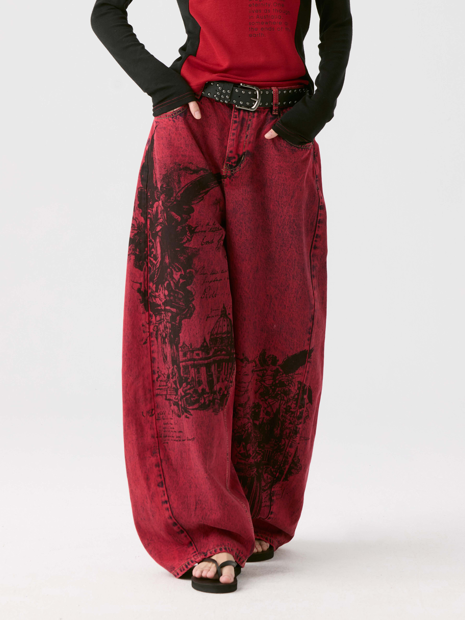 HAHAHA Hand-Painted Graphic Washed Wide-Leg Jeans