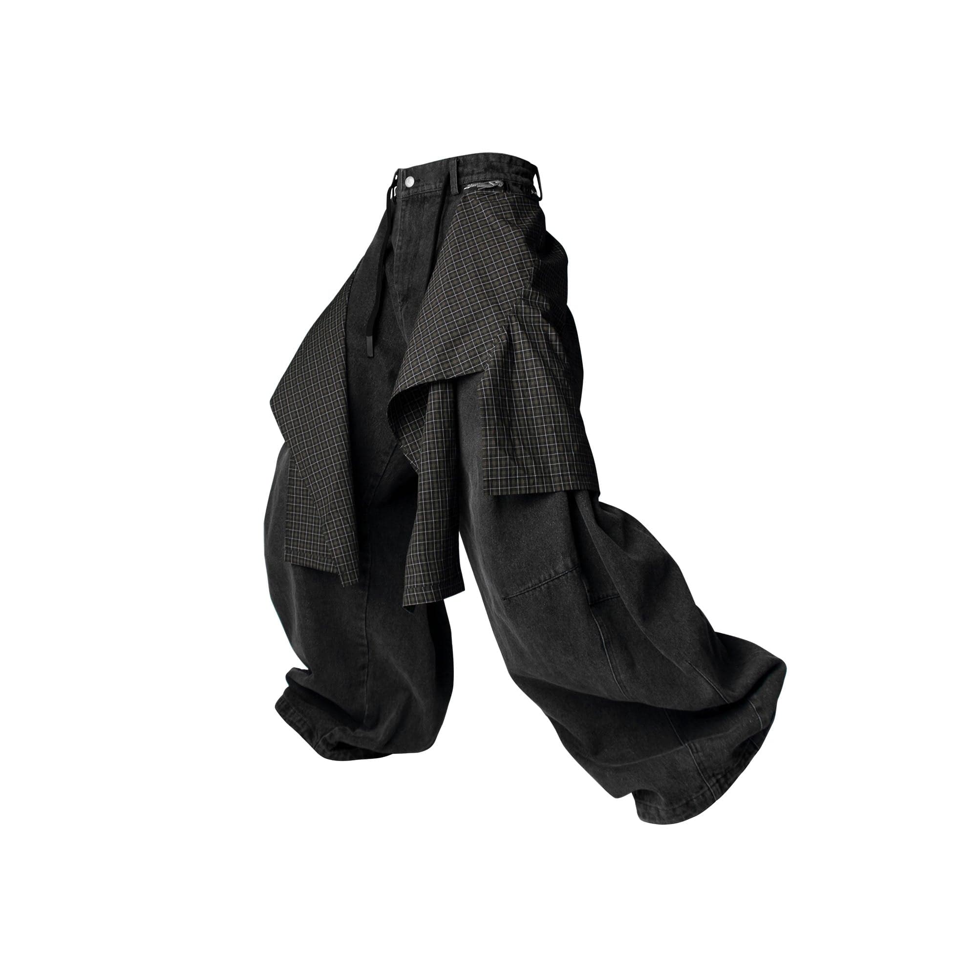 RELABEL Detachable Drape Drawstring Baggy Jeans Black, premium urban and streetwear designers apparel on PROJECTISR.com, RELABEL
