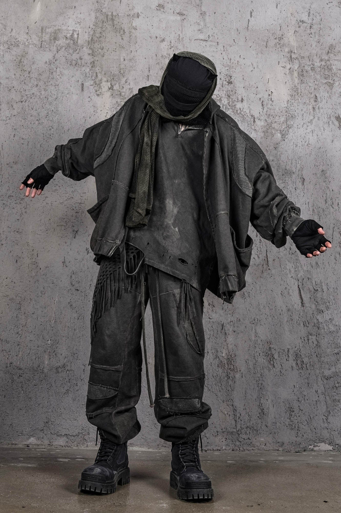 UNDERWATER Distressed Demon Clad Deconstructed Hooded Jacket