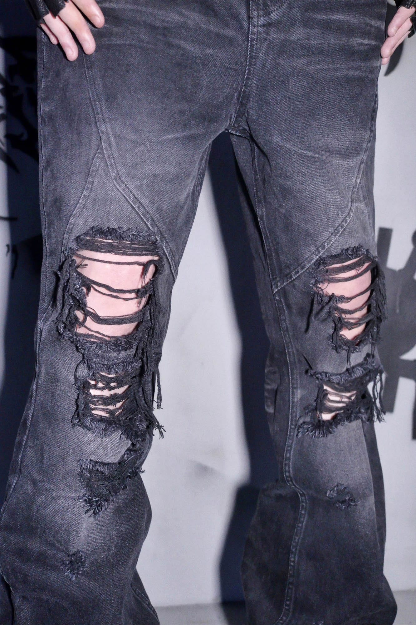 PHANTOMHUNTER Distressed Paneled Ripped Flared Jeans