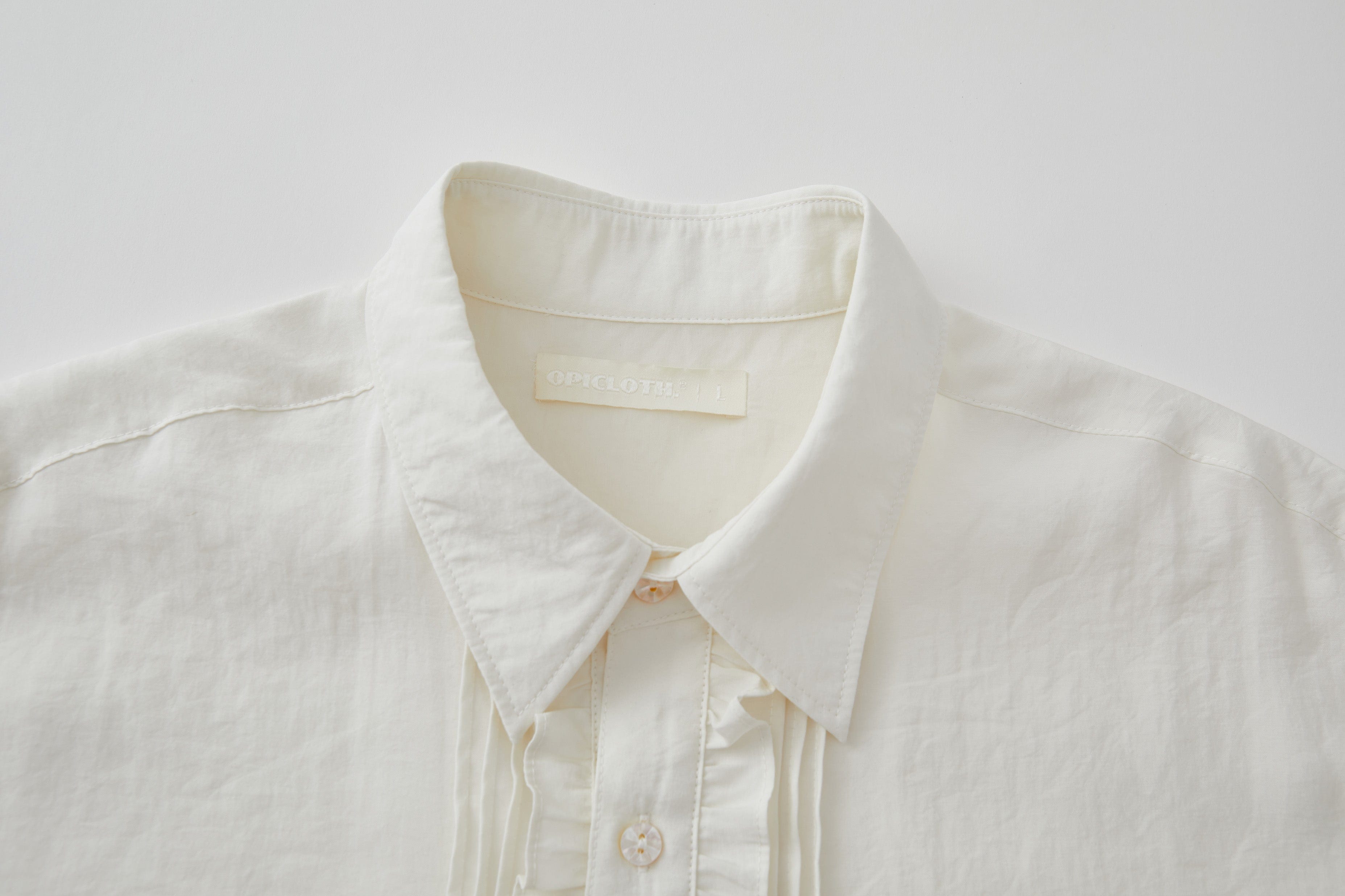 OPICLOTH Retro Pintuck Ruffle Modal Blend Half Shirt