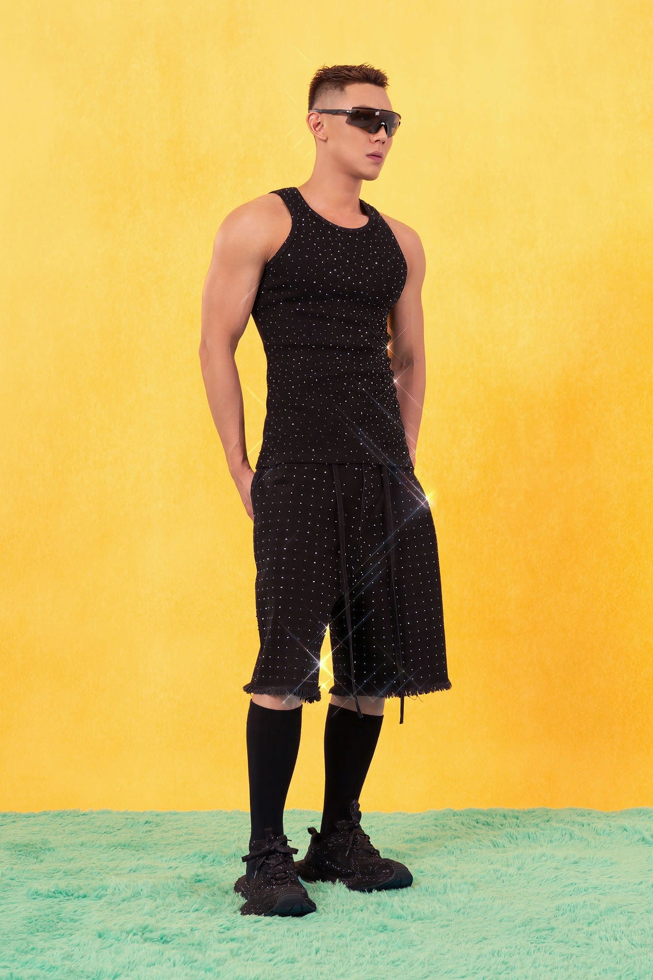 CLP Sparkle Diamond Ribbed Tank Top