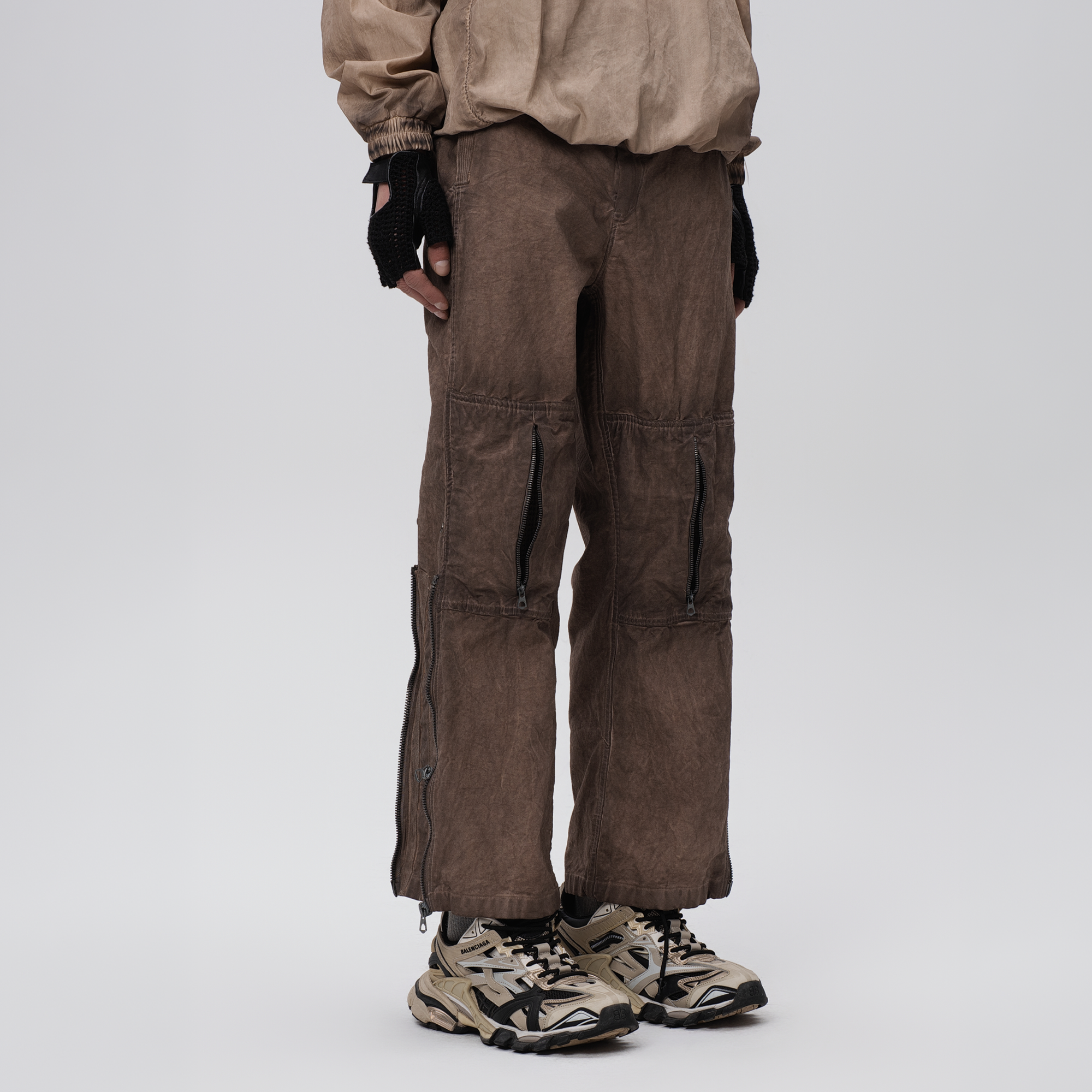 STEAM Distressed Mesh-Knee Multi-Pocket Straight-Leg Cargo Pants