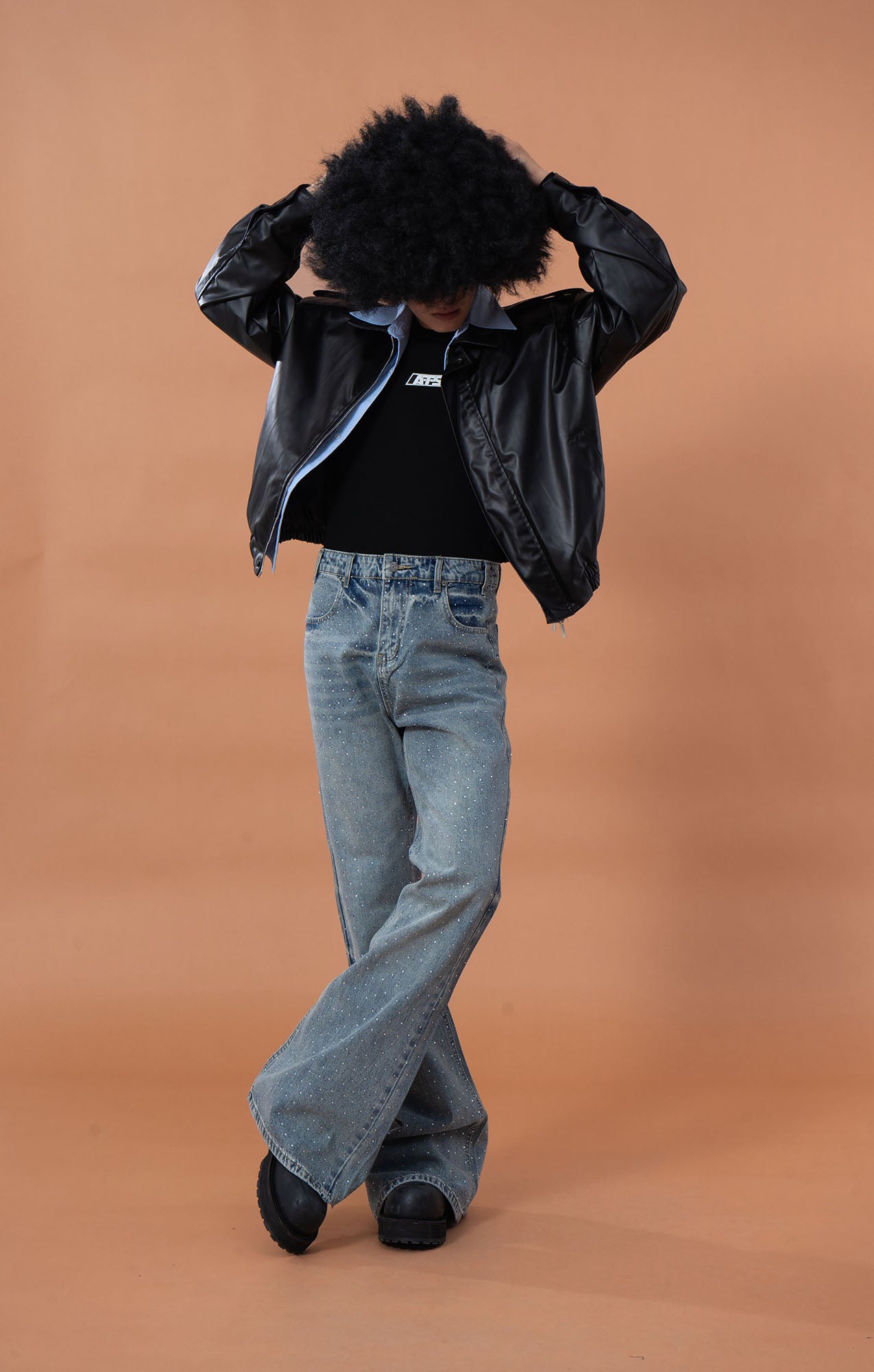 CLP Contrast Layer PU Cropped Moto Jacket, premium urban and streetwear designers apparel on PROJECTISR.com, CLP