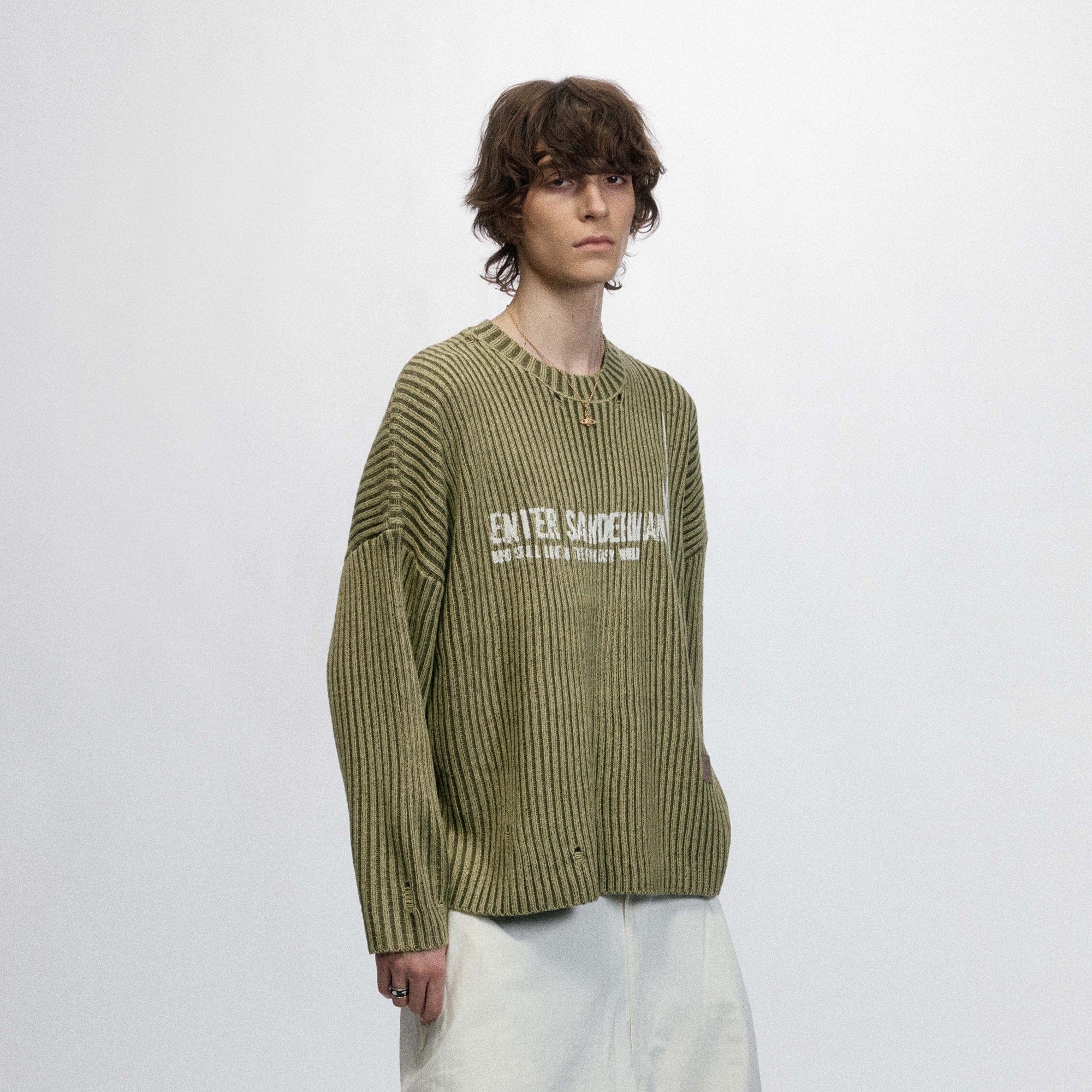 OVDY Faded Ripped Slogan Raw Edge Sweater