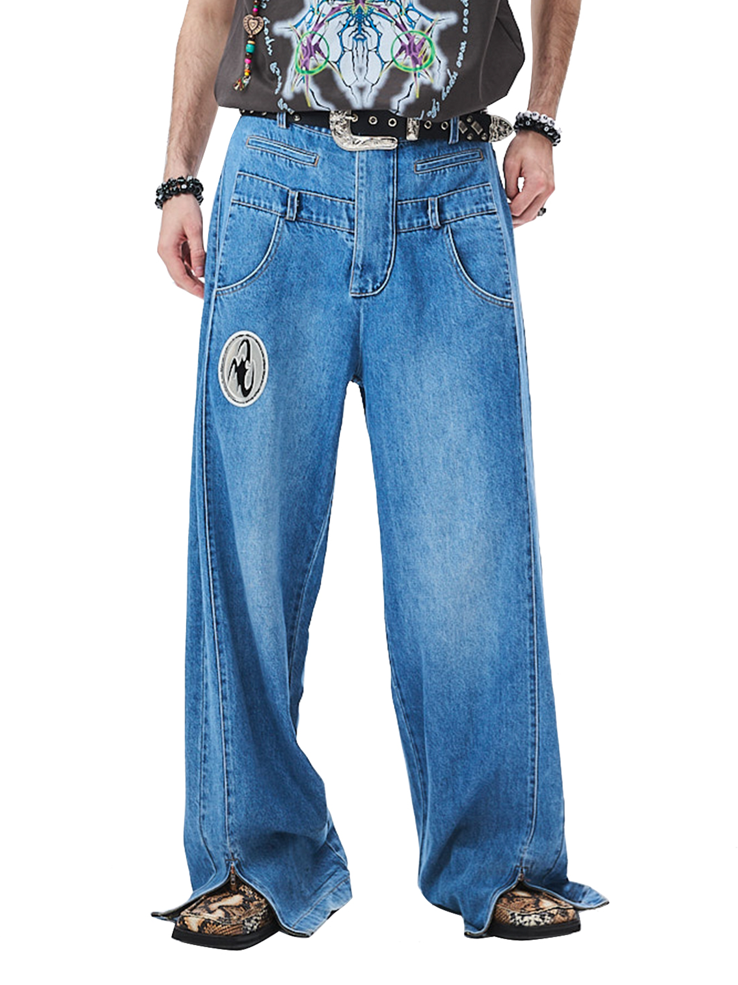 CYCYCY Deconstructed Double-Waist Washed Jeans